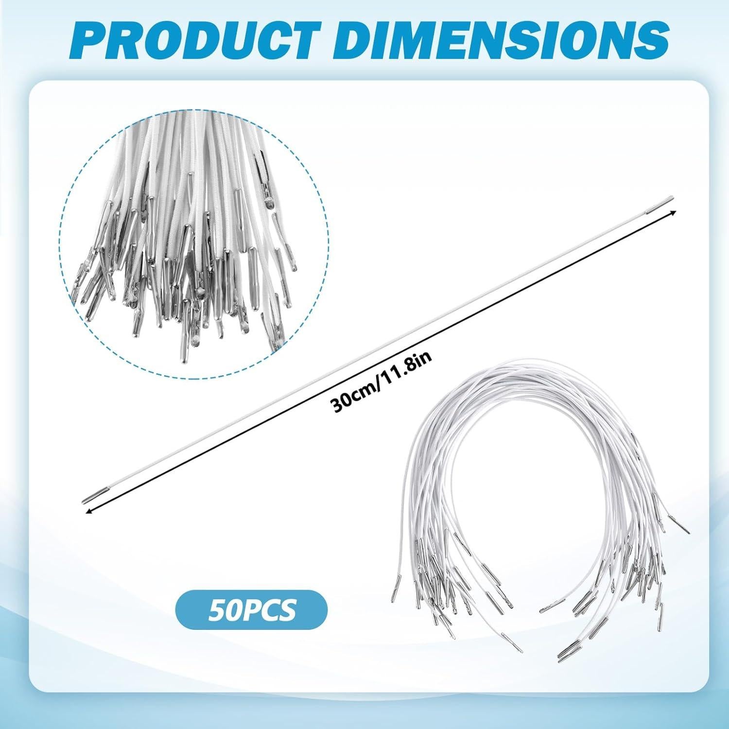 50 Cuerdas Elásticas Heclia de 30 cm con Extremos de Metal