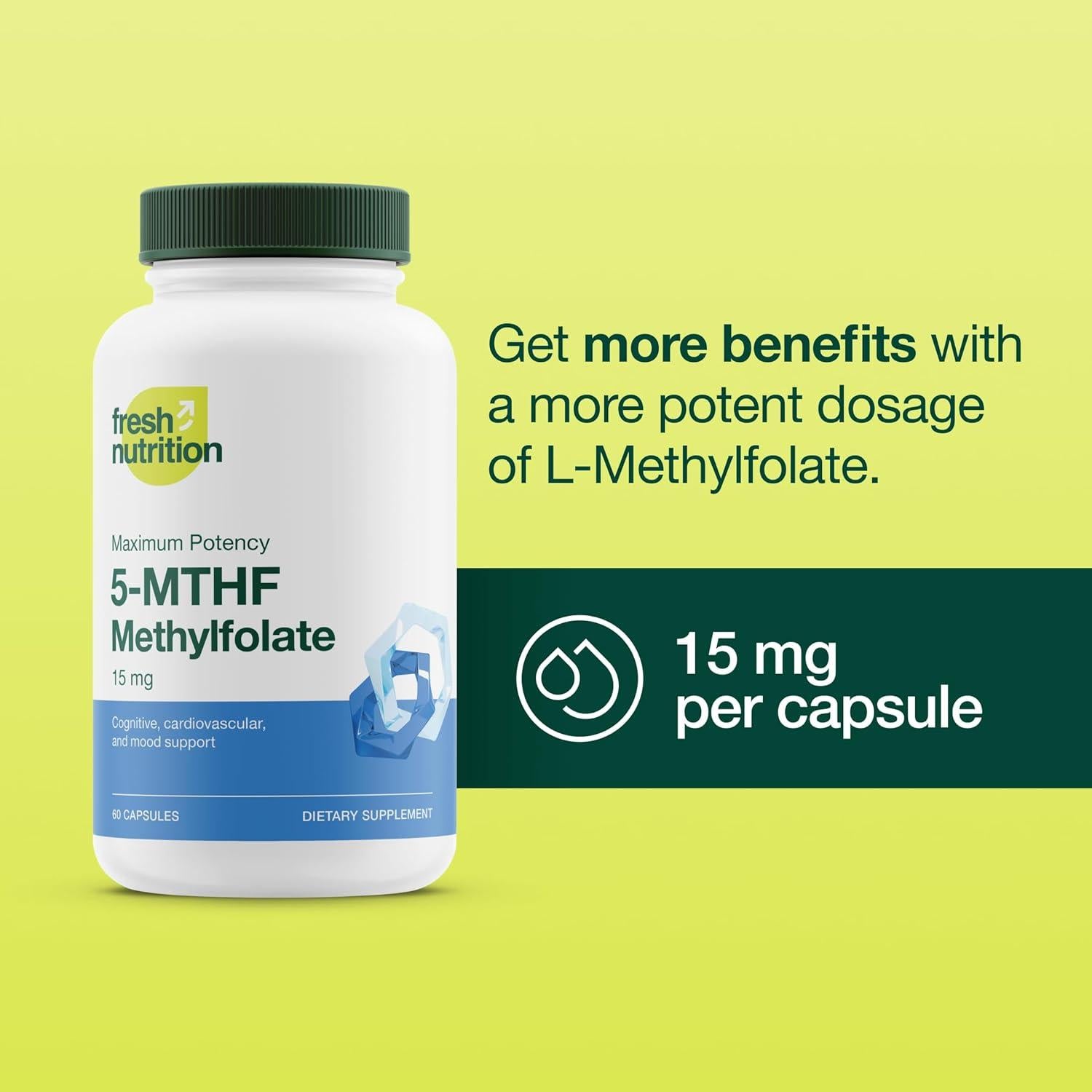 L-Metilfolato 15mg Fresh Nutrition - Vitamina B9 Activa 60 Cápsulas