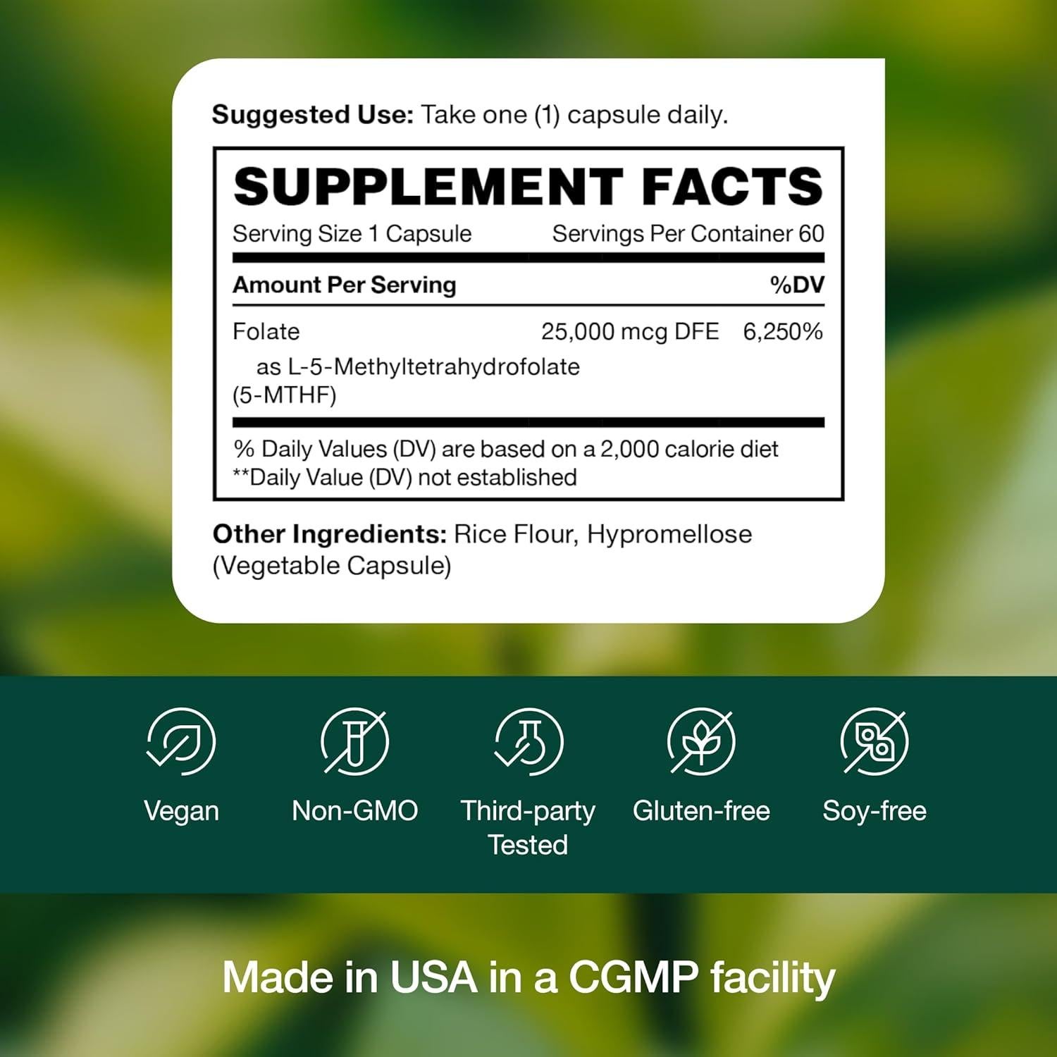 L-Metilfolato 15mg Fresh Nutrition - Vitamina B9 Activa 60 Cápsulas