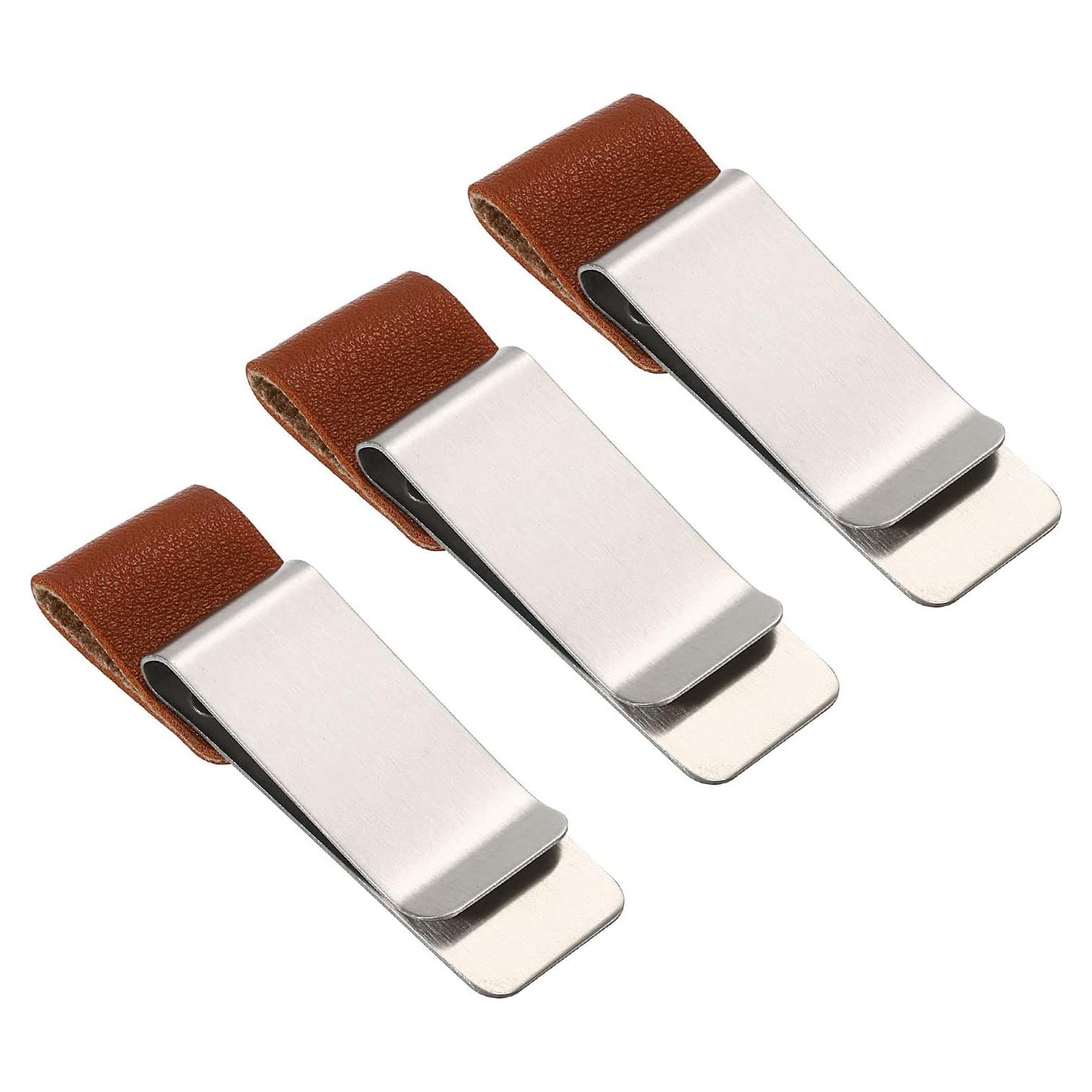 Clip Soporte para Bolígrafo PATIKIL - Paquete de 3 - Acero Inoxidable y Cuero
