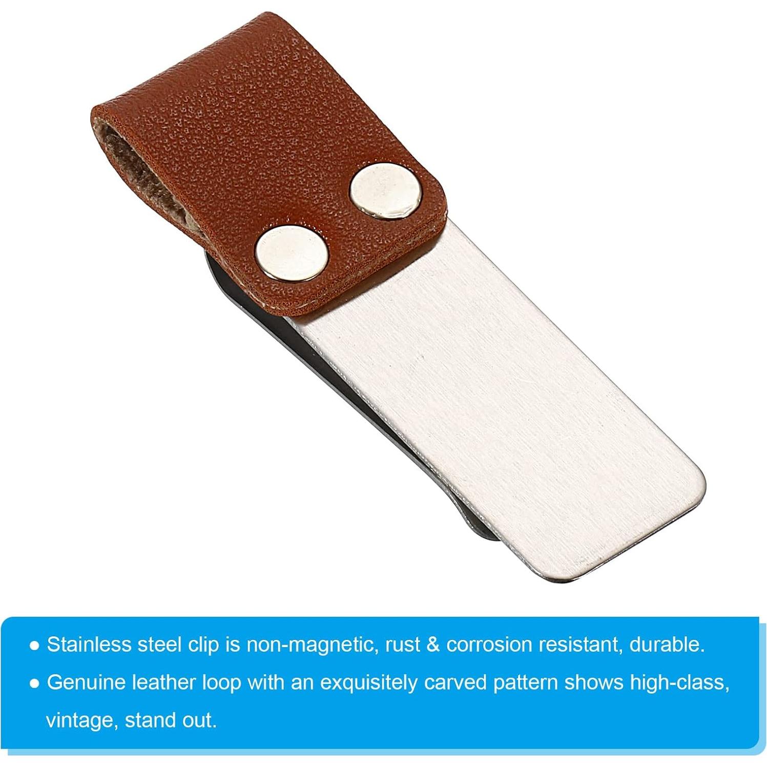 Clip Soporte para Bolígrafo PATIKIL - Paquete de 3 - Acero Inoxidable y Cuero