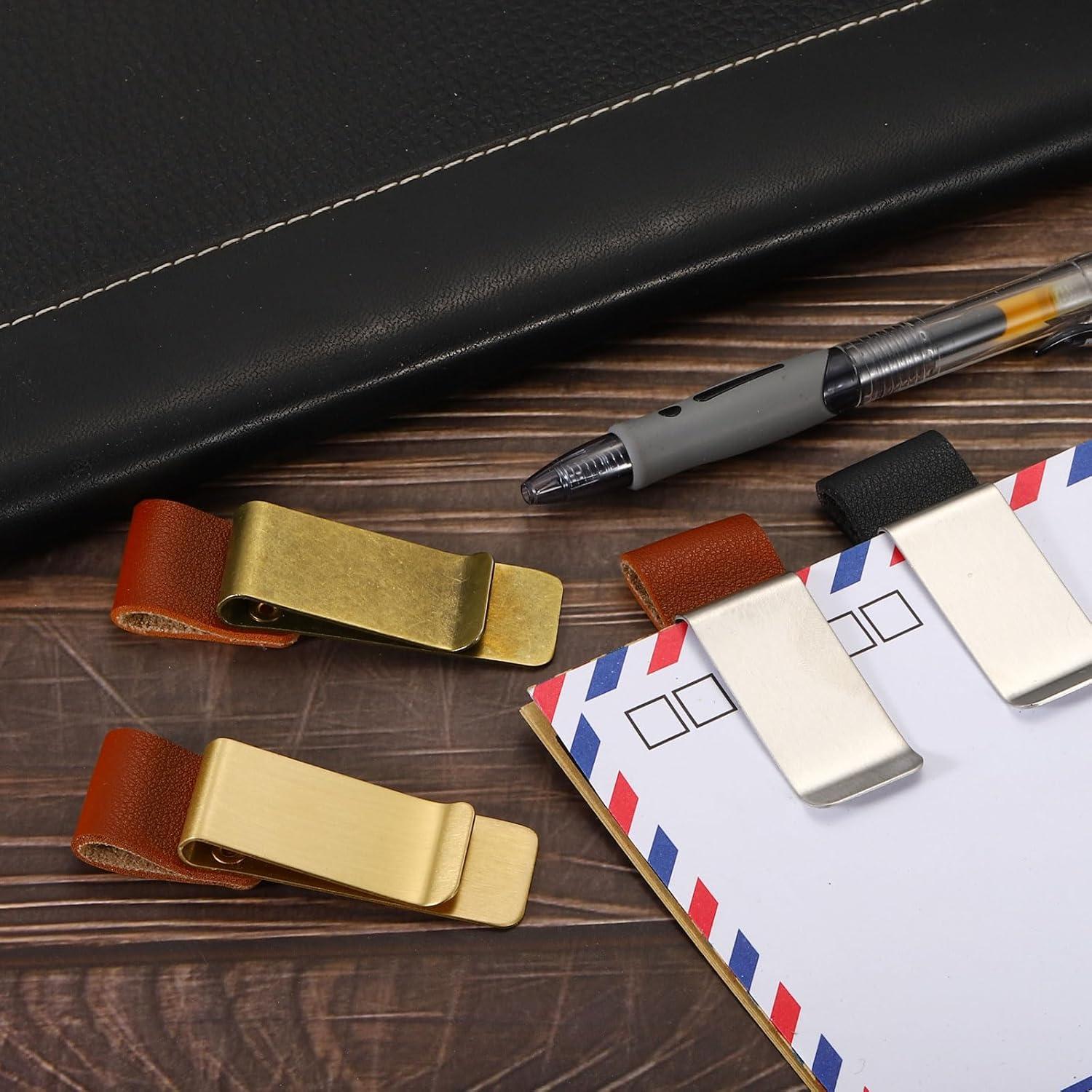 Clip Soporte para Bolígrafo PATIKIL - Paquete de 3 - Acero Inoxidable y Cuero