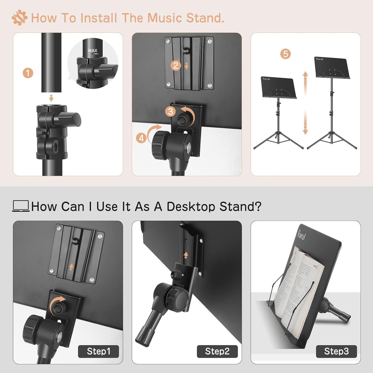 Soporte de Música Ramzi 5 en 1 Ajustable con Luz y Bolsa