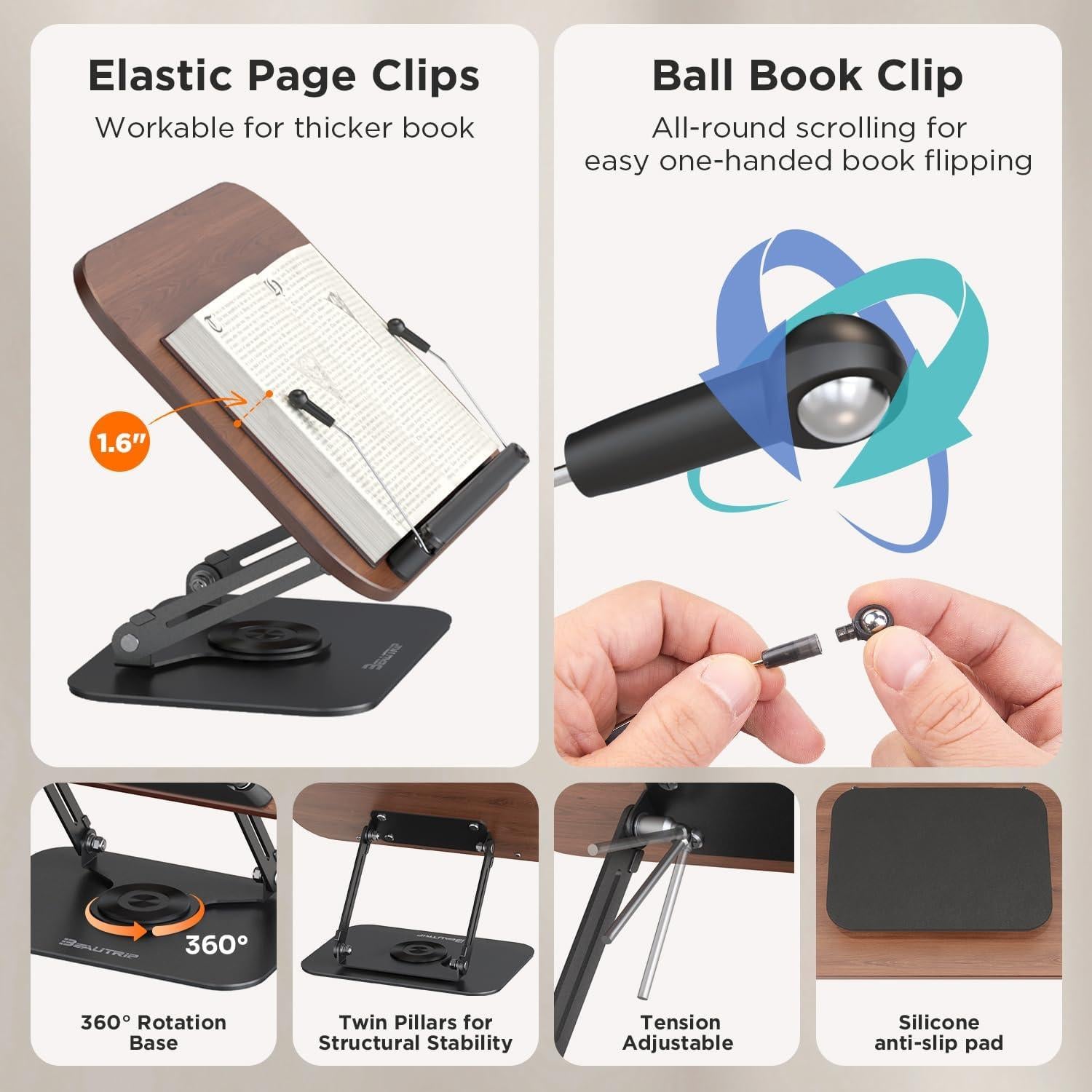 Soporte de Libros Plegable BEAUTRIP Ajustable 34cm Madera Oscura