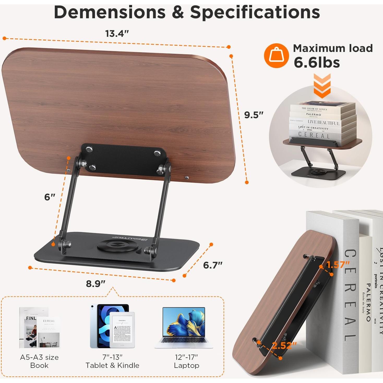 Soporte de Libros Plegable BEAUTRIP Ajustable 34cm Madera Oscura
