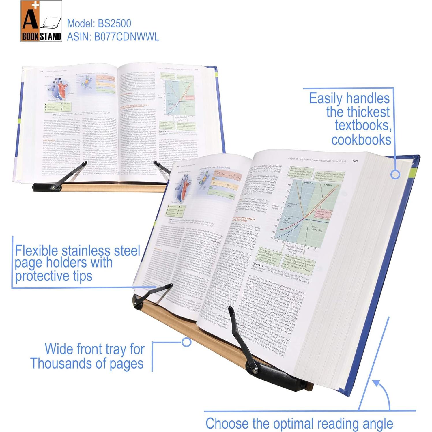 Soporte de Libro A+ BS2500 Grande 40.6x26.7 cm Ajustable Plegable