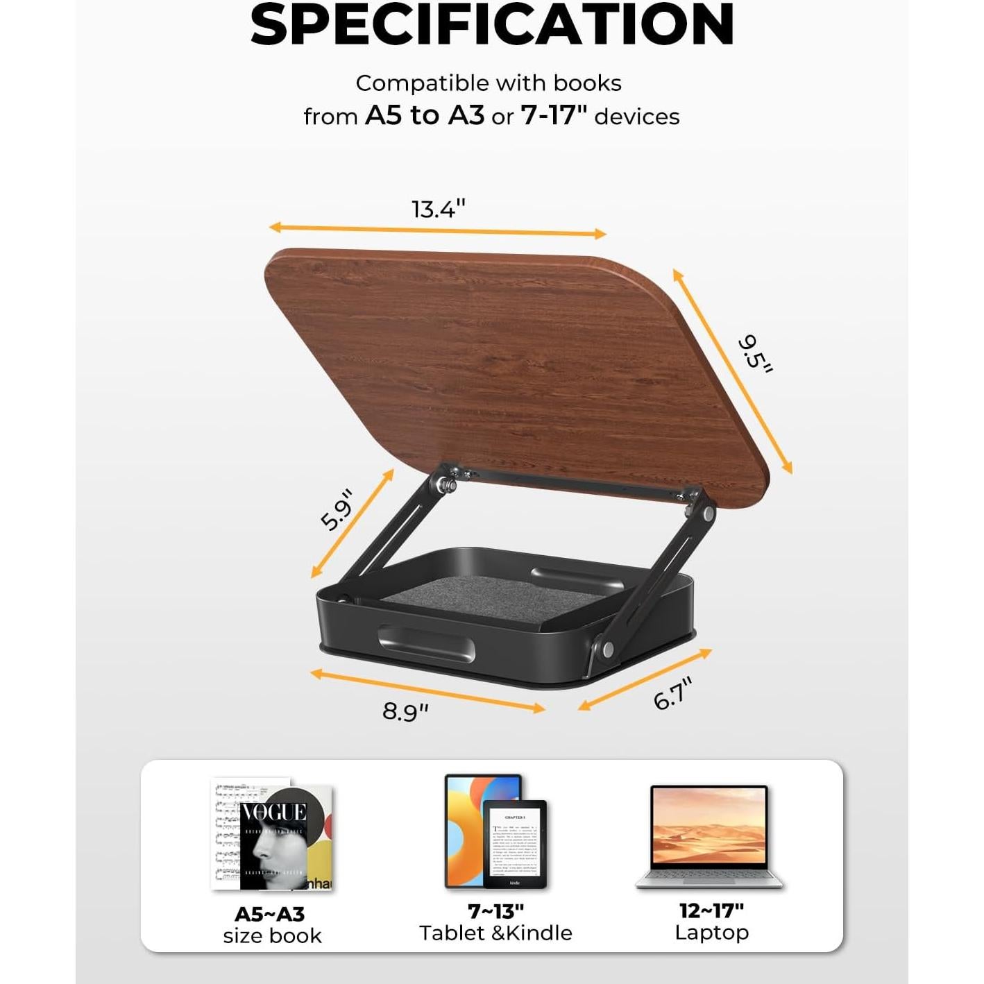 Soporte de Libro Ajustable SupeDesk - Madera Oscura 40.6x33cm
