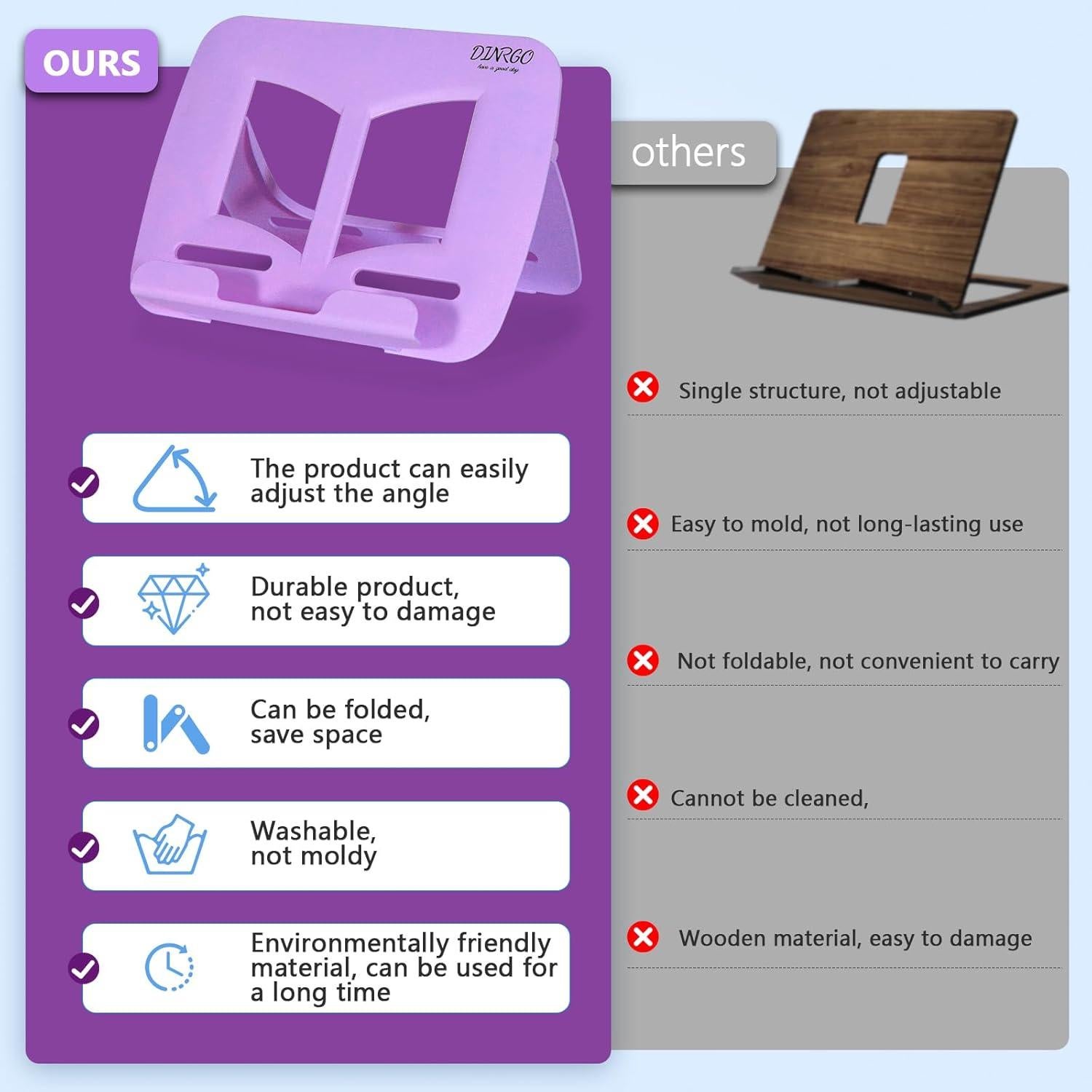 Soporte de Libro Ajustable Dinrgo Púrpura 30x21 cm