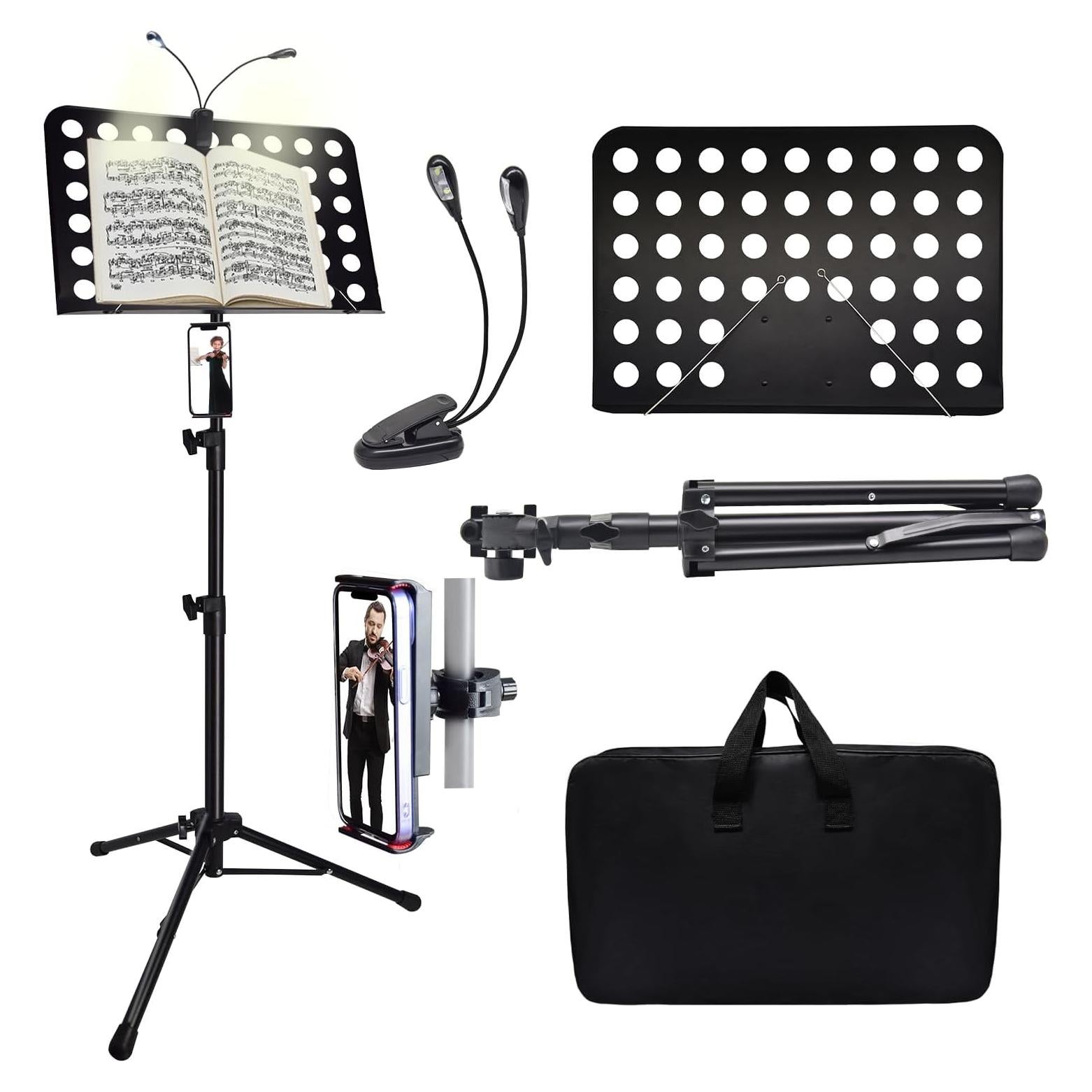 Atril de Partituras Tialero con Luz y Soporte Teléfono 84-145cm