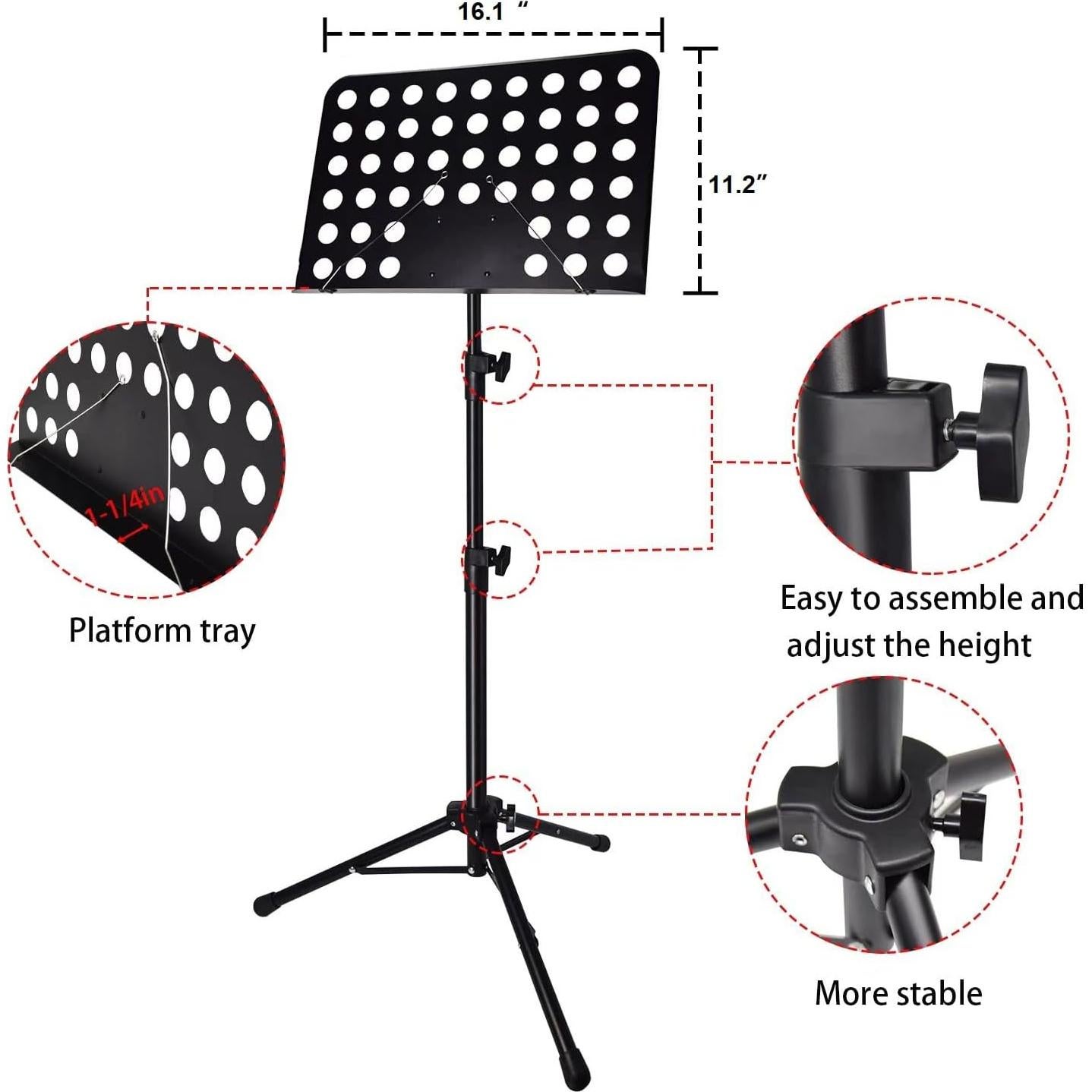 Atril de Partituras Tialero con Luz y Soporte Teléfono 84-145cm