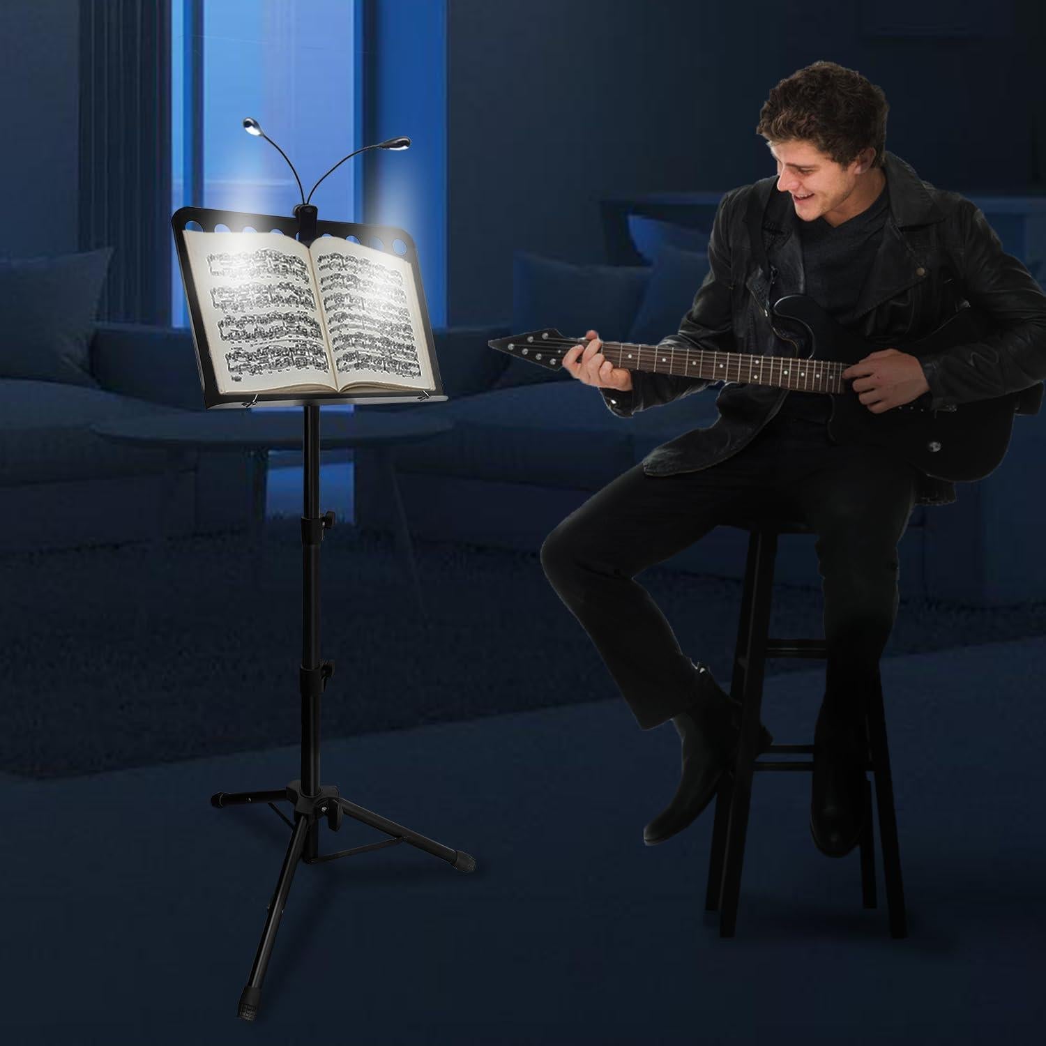 Atril de Partituras Tialero con Luz y Soporte Teléfono 84-145cm