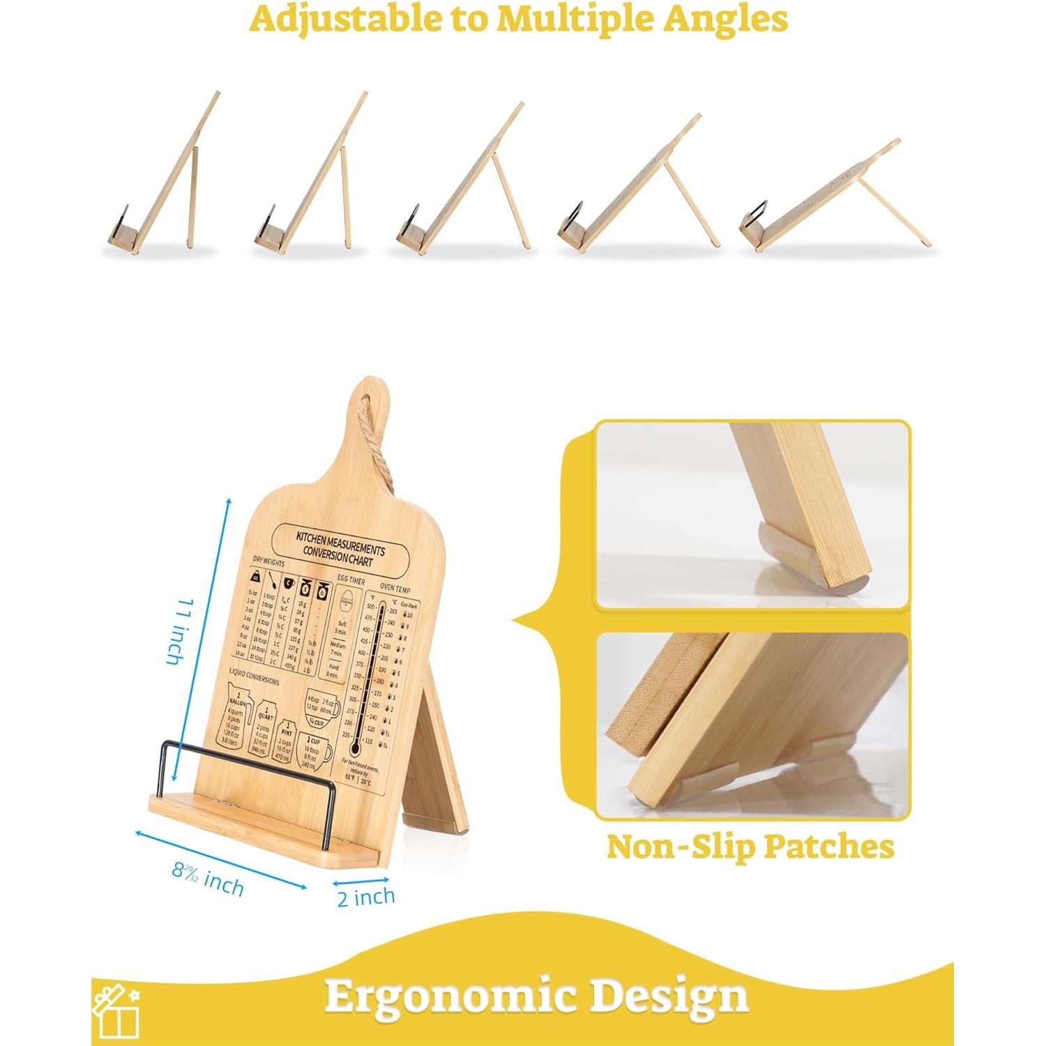 Soporte para Recetarios de Bambú Ikedas con Tabla de Conversión