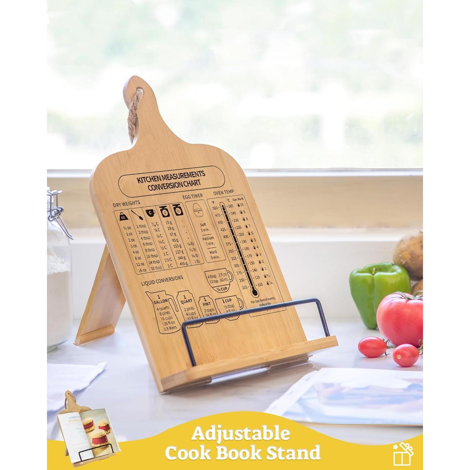 Soporte para Recetarios de Bambú Ikedas con Tabla de Conversión