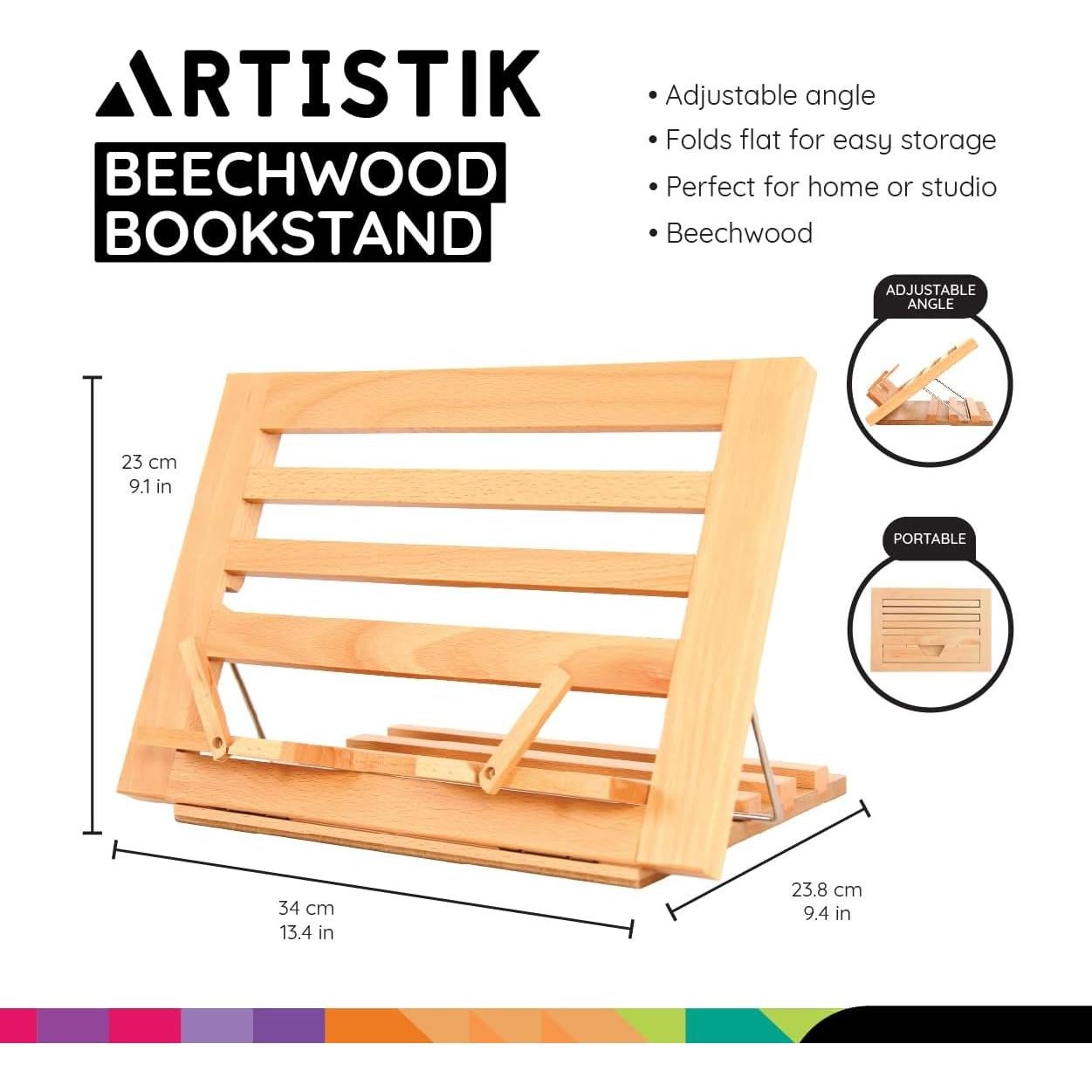 Premium Beechwood Wooden Table Easel and Cookbook Recipe Bookstand - Portable and Foldable Tabletop Art Easel with Flip-Up Page Holders, Adjustable Angle for Cookbooks, Textbooks, Bible, Books, Canvas