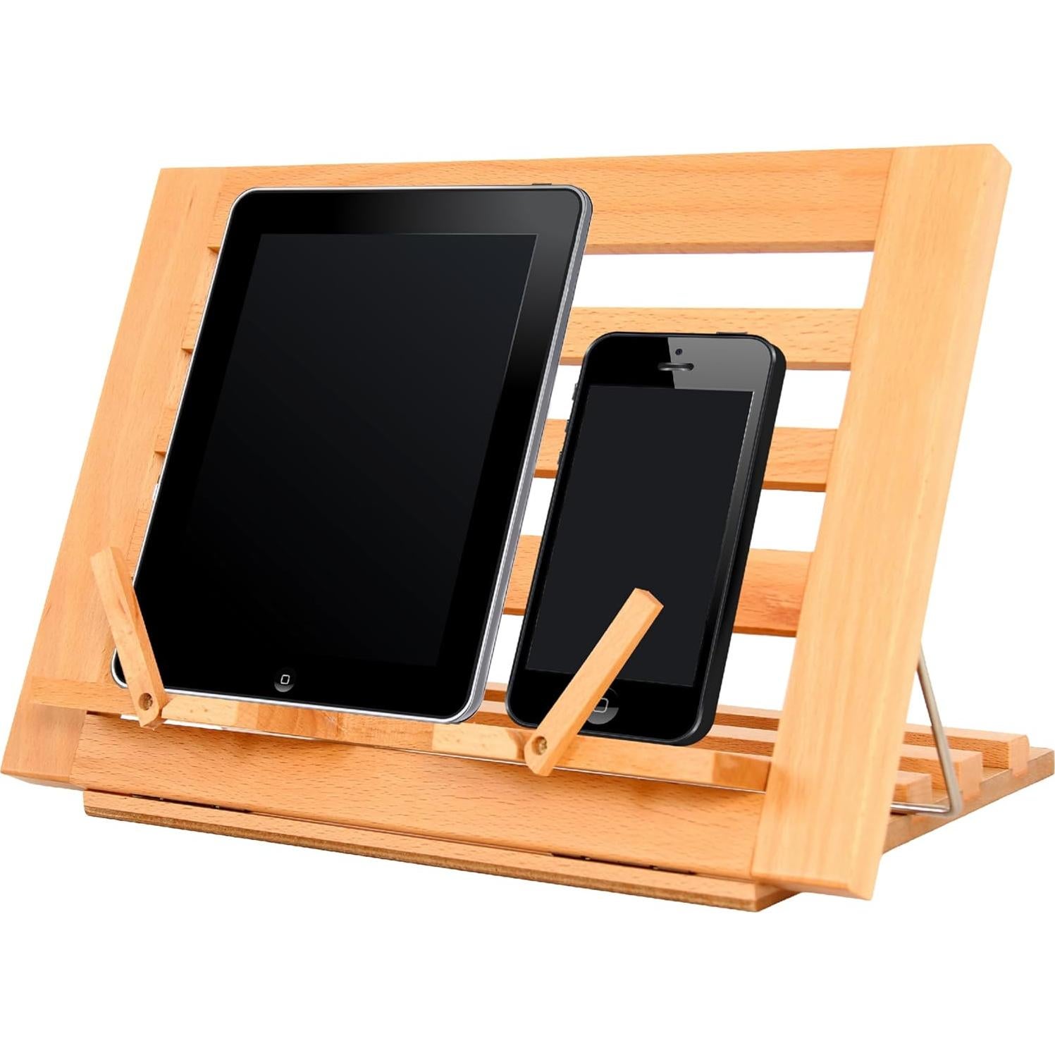 Premium Beechwood Wooden Table Easel and Cookbook Recipe Bookstand - Portable and Foldable Tabletop Art Easel with Flip-Up Page Holders, Adjustable Angle for Cookbooks, Textbooks, Bible, Books, Canvas