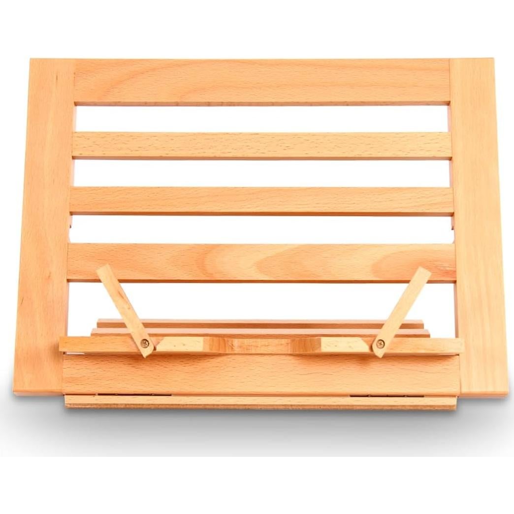 Premium Beechwood Wooden Table Easel and Cookbook Recipe Bookstand - Portable and Foldable Tabletop Art Easel with Flip-Up Page Holders, Adjustable Angle for Cookbooks, Textbooks, Bible, Books, Canvas