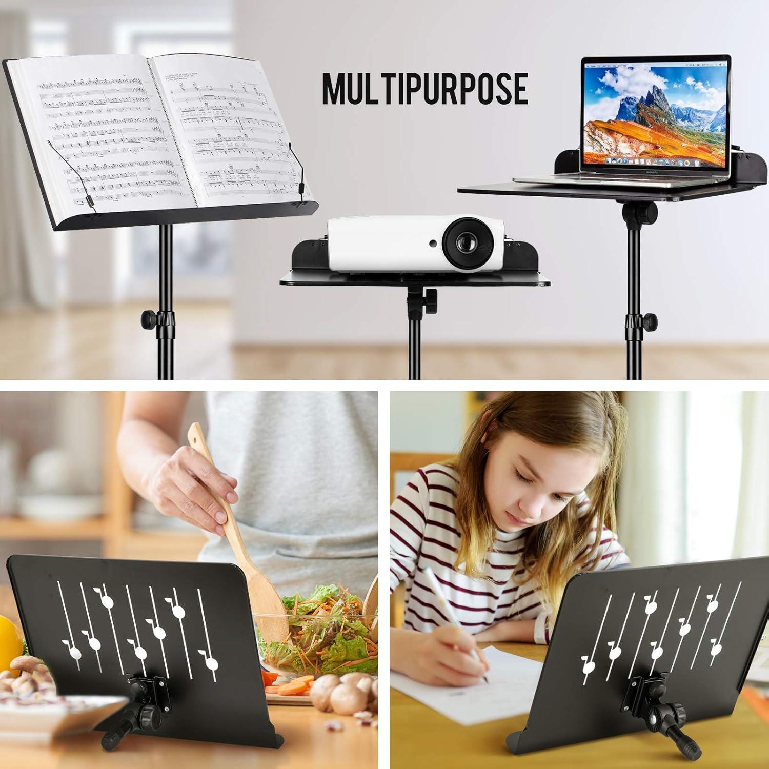 CAHAYA Music Stand for Sheet Music: Dual-use Sheet Music Stand Floor Music Book Stand Portable Height Adjustable from 31.4-57in with Tabletop Support, Carrying Bag, and Clip Unique Quaver Design
