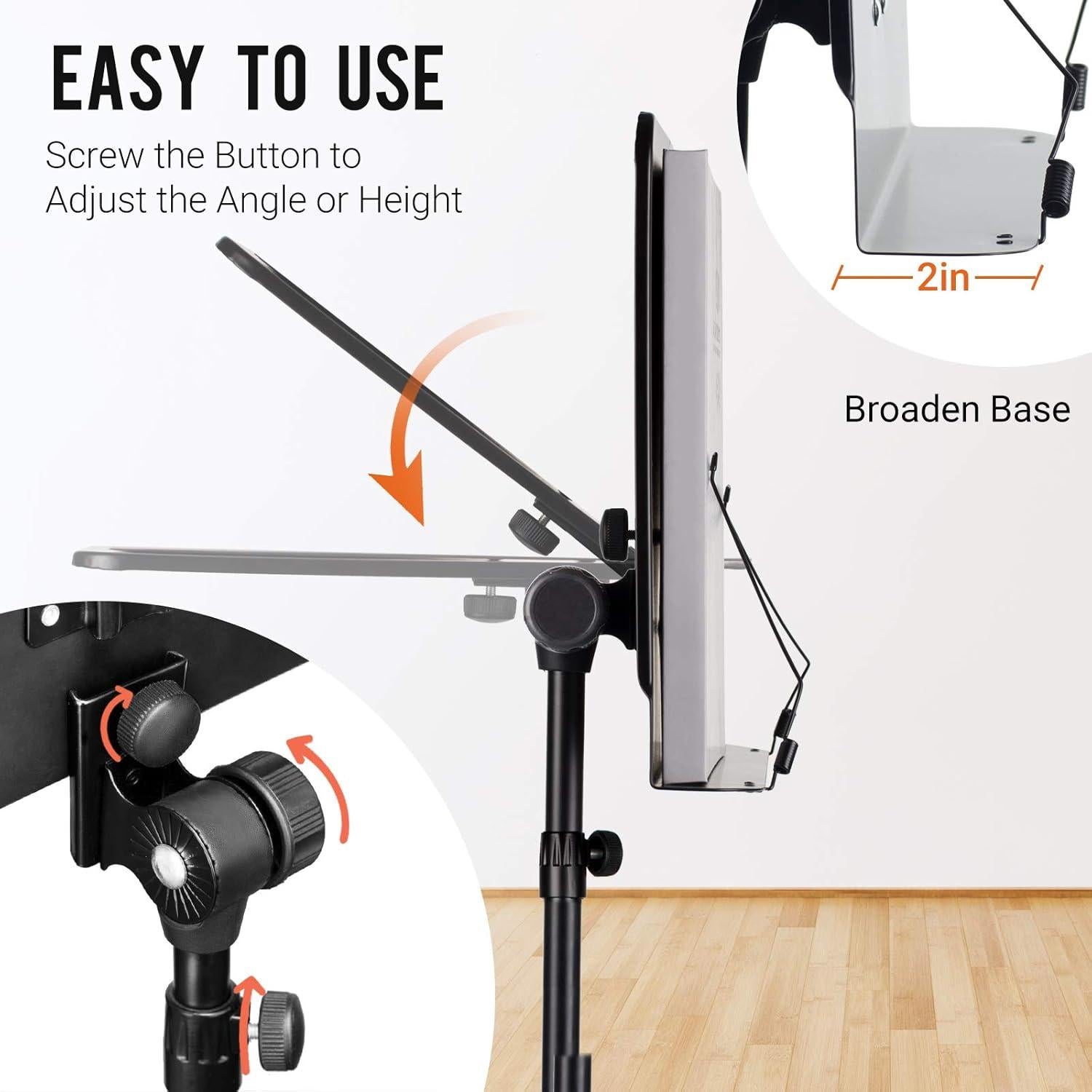 CAHAYA Music Stand for Sheet Music: Dual-use Sheet Music Stand Floor Music Book Stand Portable Height Adjustable from 31.4-57in with Tabletop Support, Carrying Bag, and Clip Unique Quaver Design