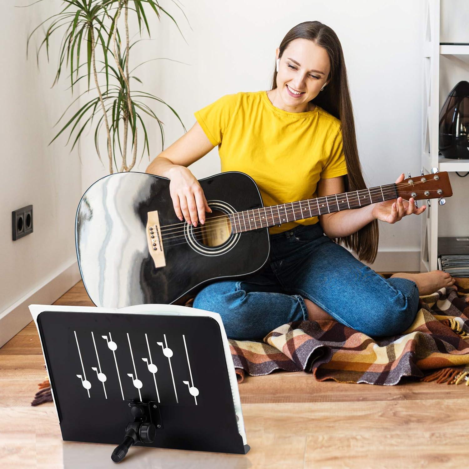 CAHAYA Music Stand for Sheet Music: Dual-use Sheet Music Stand Floor Music Book Stand Portable Height Adjustable from 31.4-57in with Tabletop Support, Carrying Bag, and Clip Unique Quaver Design