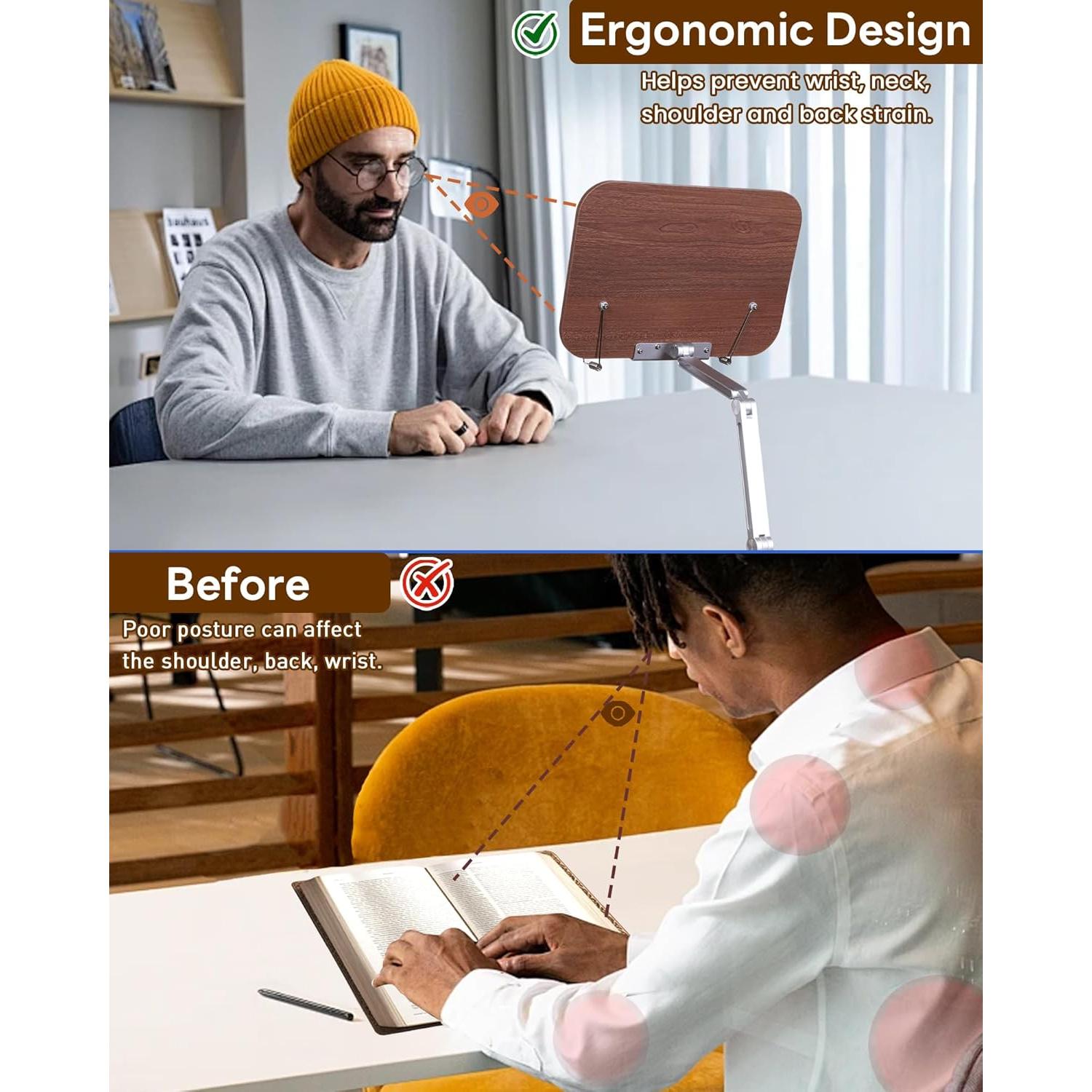 Soporte de Libro Ajustable ASIEIT de Madera y Aluminio