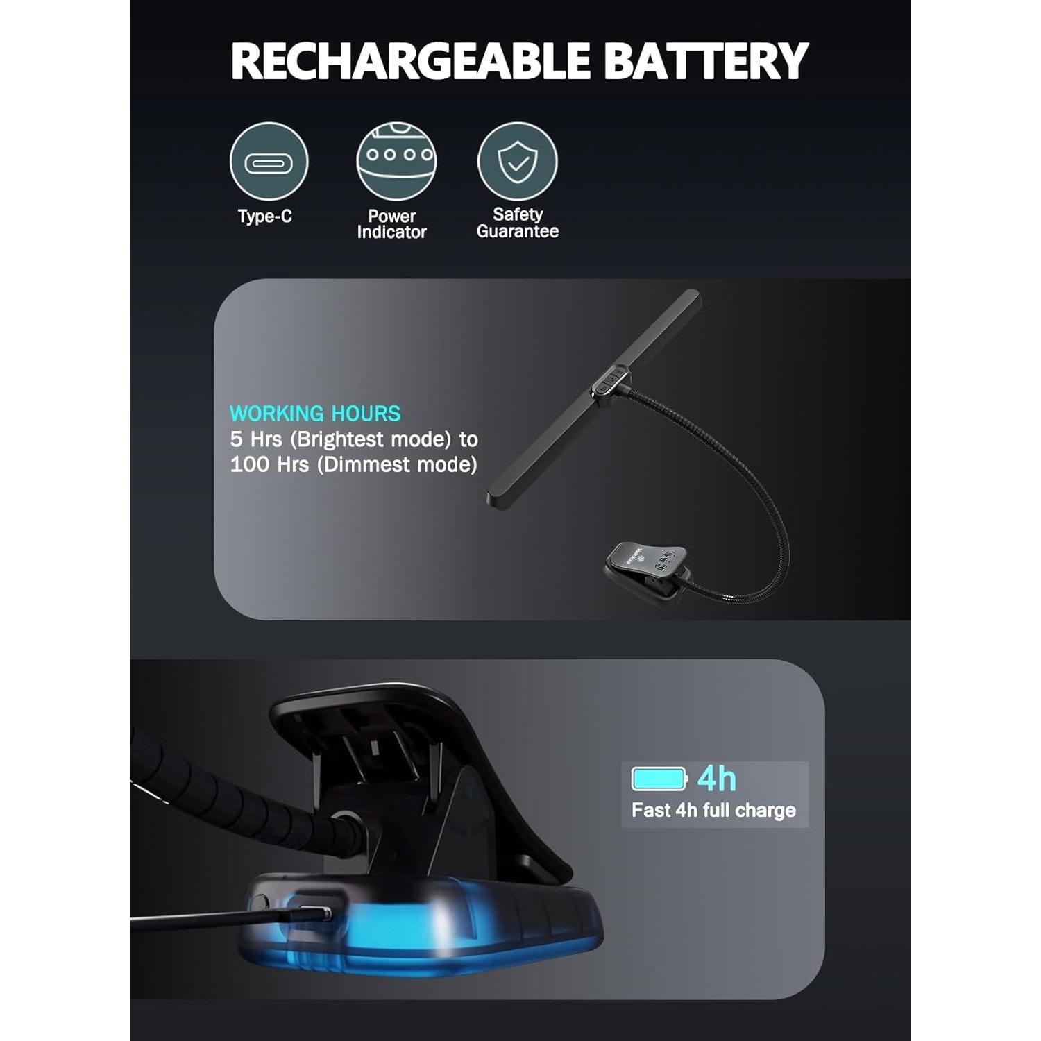 Luz de Atril Recargable Vekkia MST - 88 LED, 5 Brillos, 3 Temperaturas