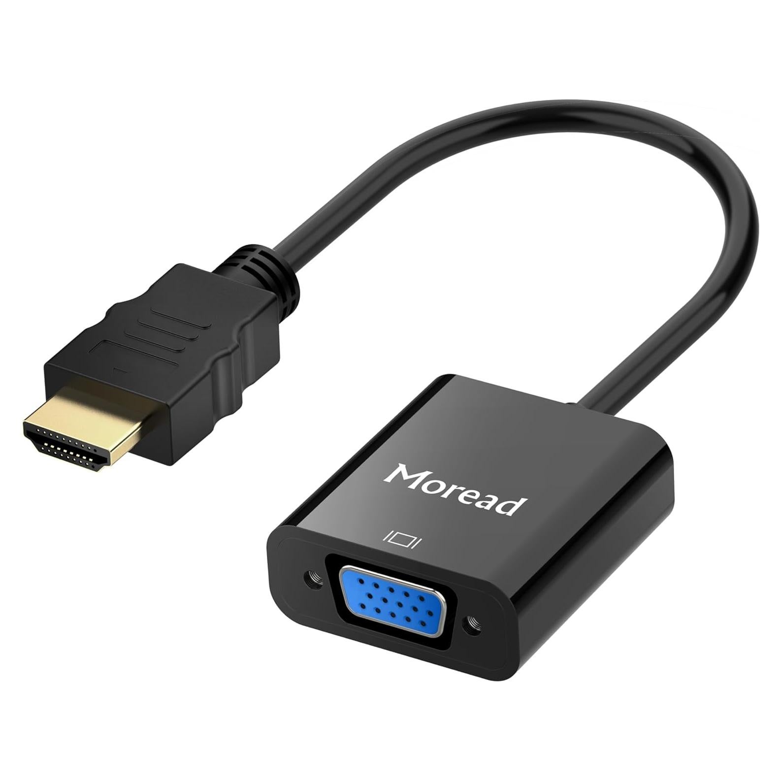 Adaptador HDMI a VGA Moread - Conector Dorado, 1080p, Negro