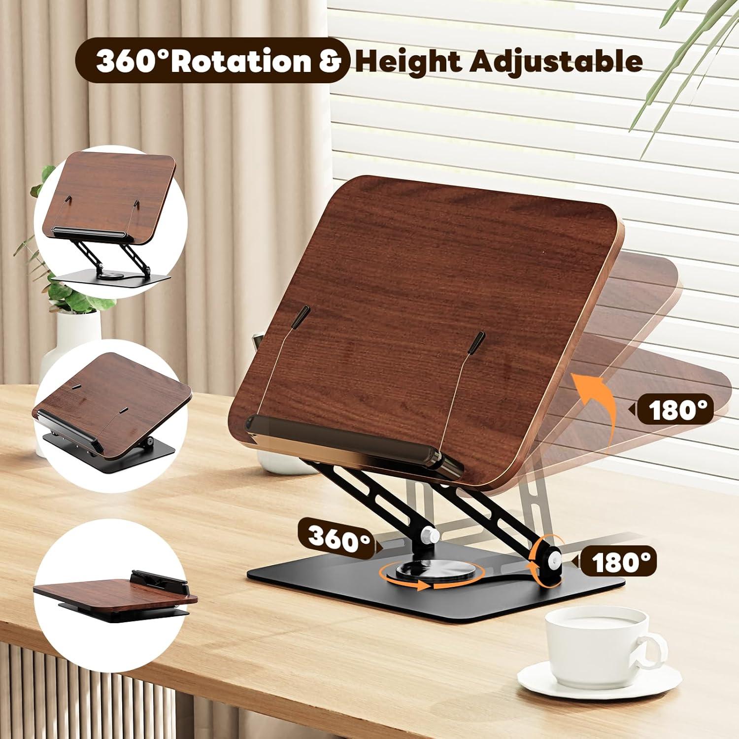 Soporte de Libro Abiglifty Ajustable 360° Madera Oscura