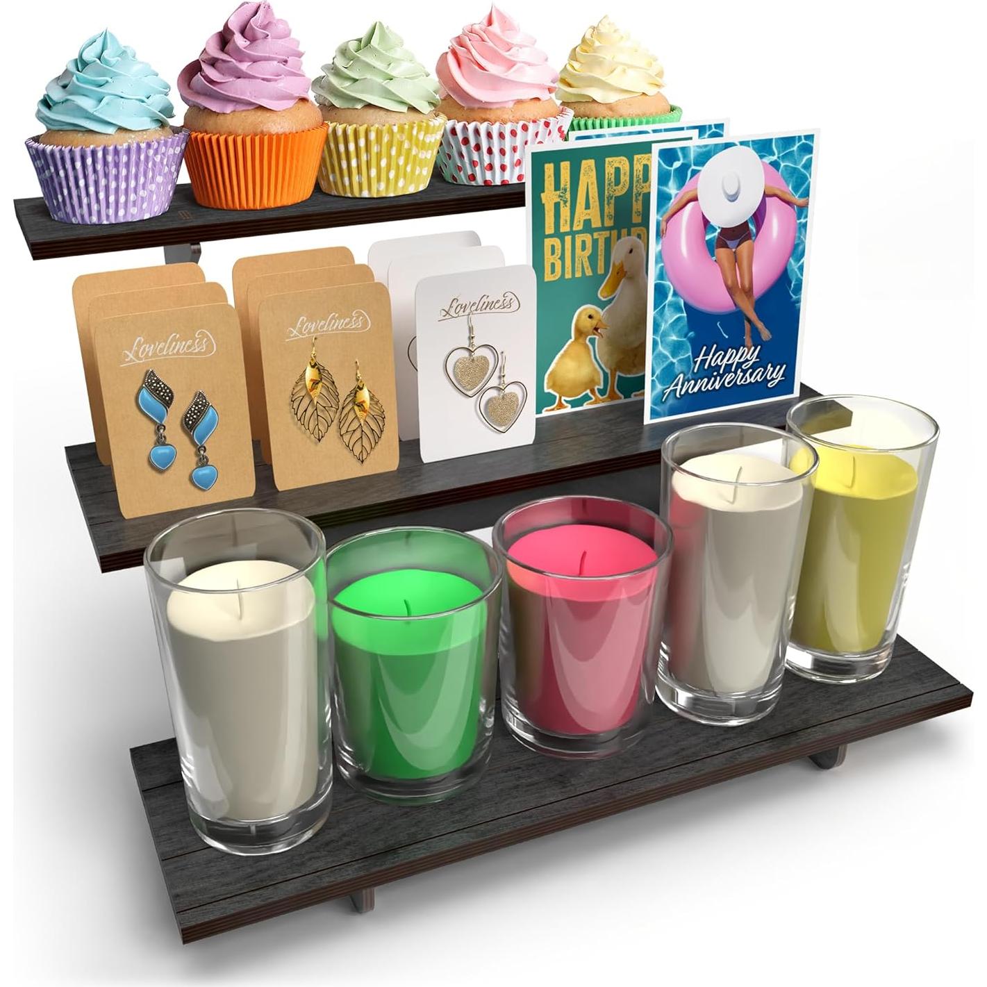 Soporte Escalonado de Madera Negro 3 Niveles DS THE DISPLAY STORE