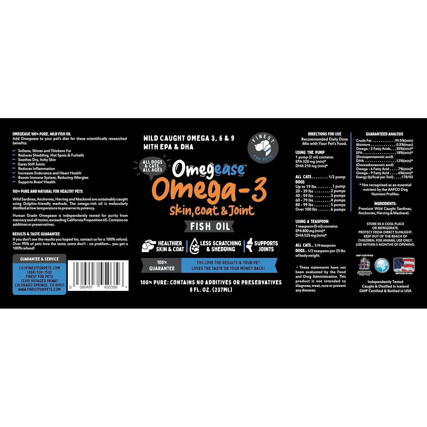 Omegease Aceite de Pescado 227g para Perros y Gatos - Omega 3 Puro