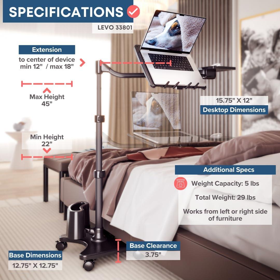 Soporte de Laptop LEVO G2 Rodante Ergonómico 33x33 cm