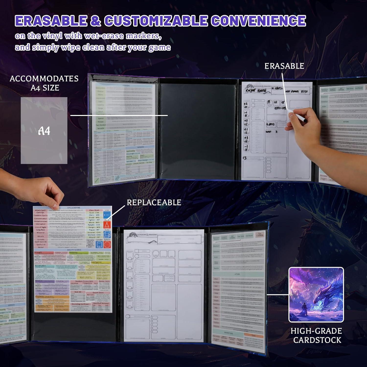 Pantalla de DM CZYY 4 Paneles Borrable con Mapa D&D Estilo C