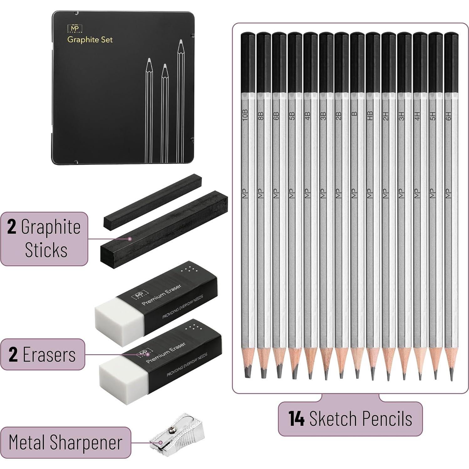 Set de Dibujo Mr. Pen: Gomas, Lápices y Cepillo para Artistas