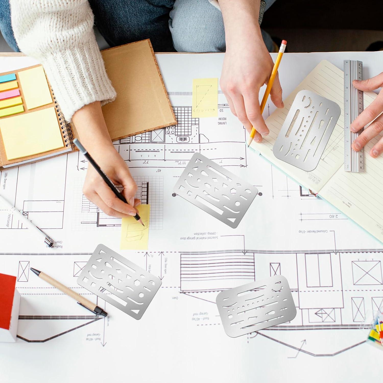 Juego de Plantillas de Dibujo Acero Inoxidable FdcZeyxior 4 Pcs