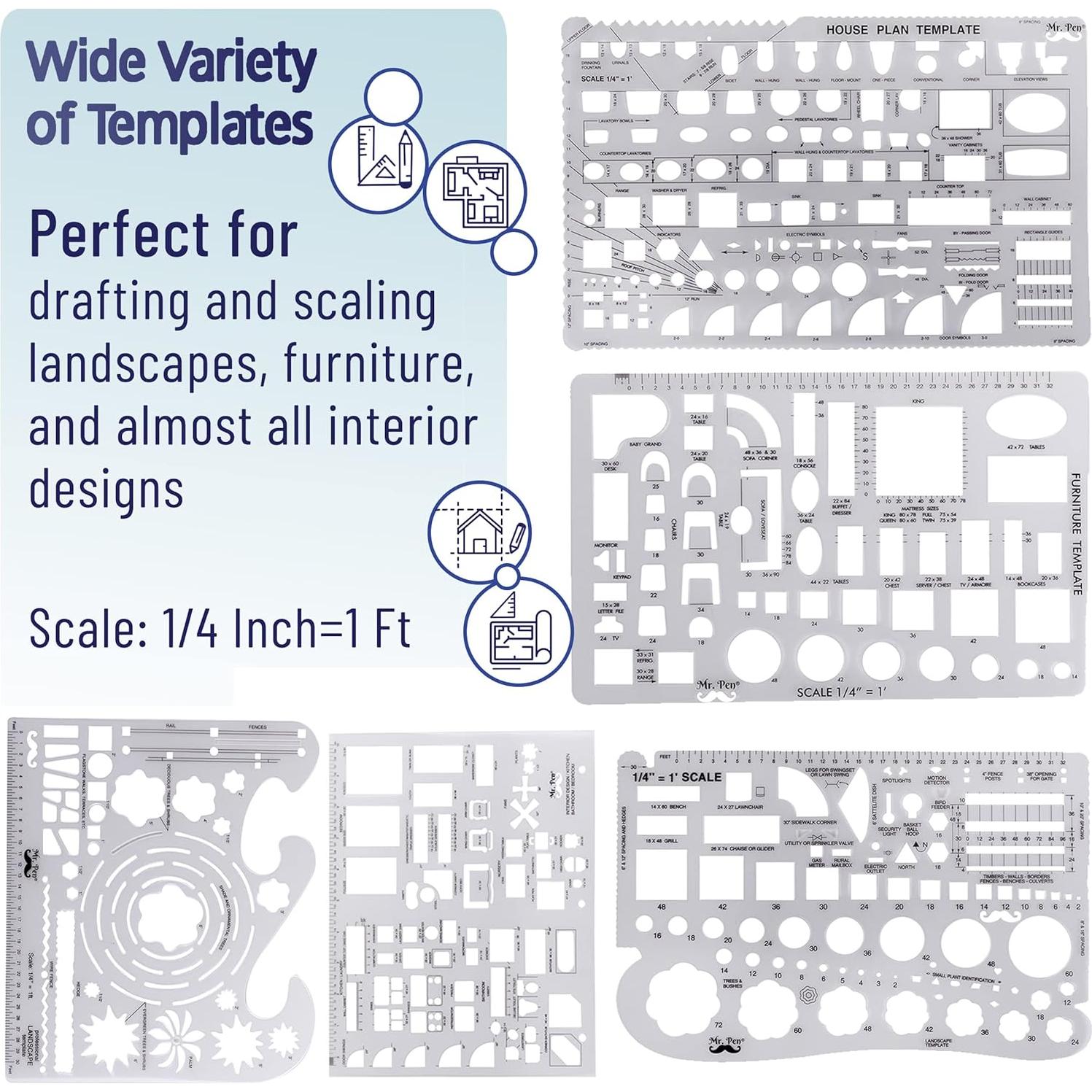 Juego de Geometría Profesional Mr. Pen 17 Pcs con Plantillas
