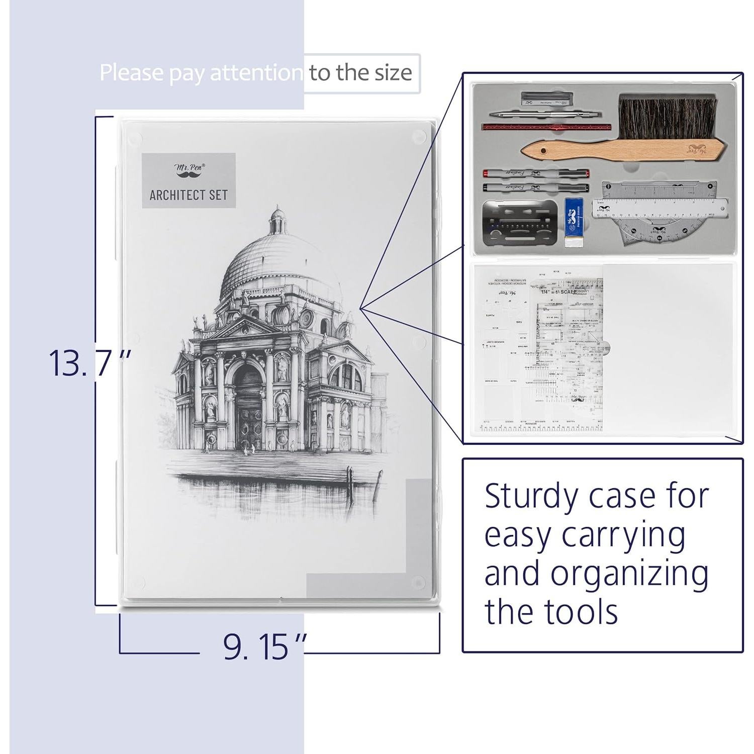 Juego de Geometría Profesional Mr. Pen 17 Pcs con Plantillas