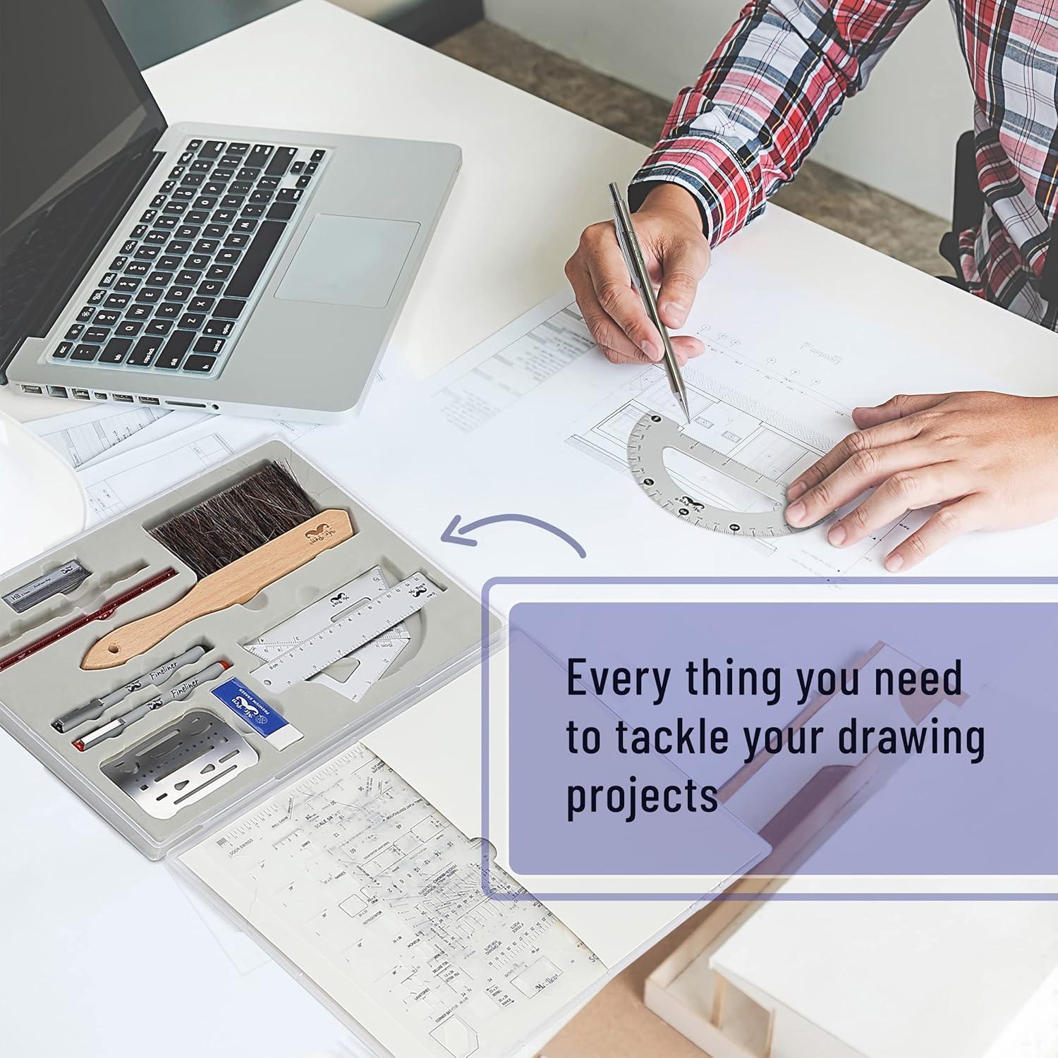 Juego de Geometría Profesional Mr. Pen 17 Pcs con Plantillas