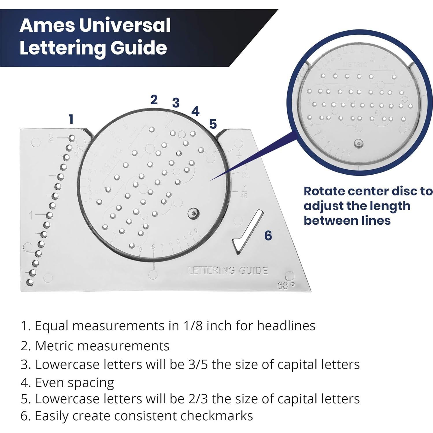 Guía de Letras Ames Pacific Arc para Caligrafía y Dibujo