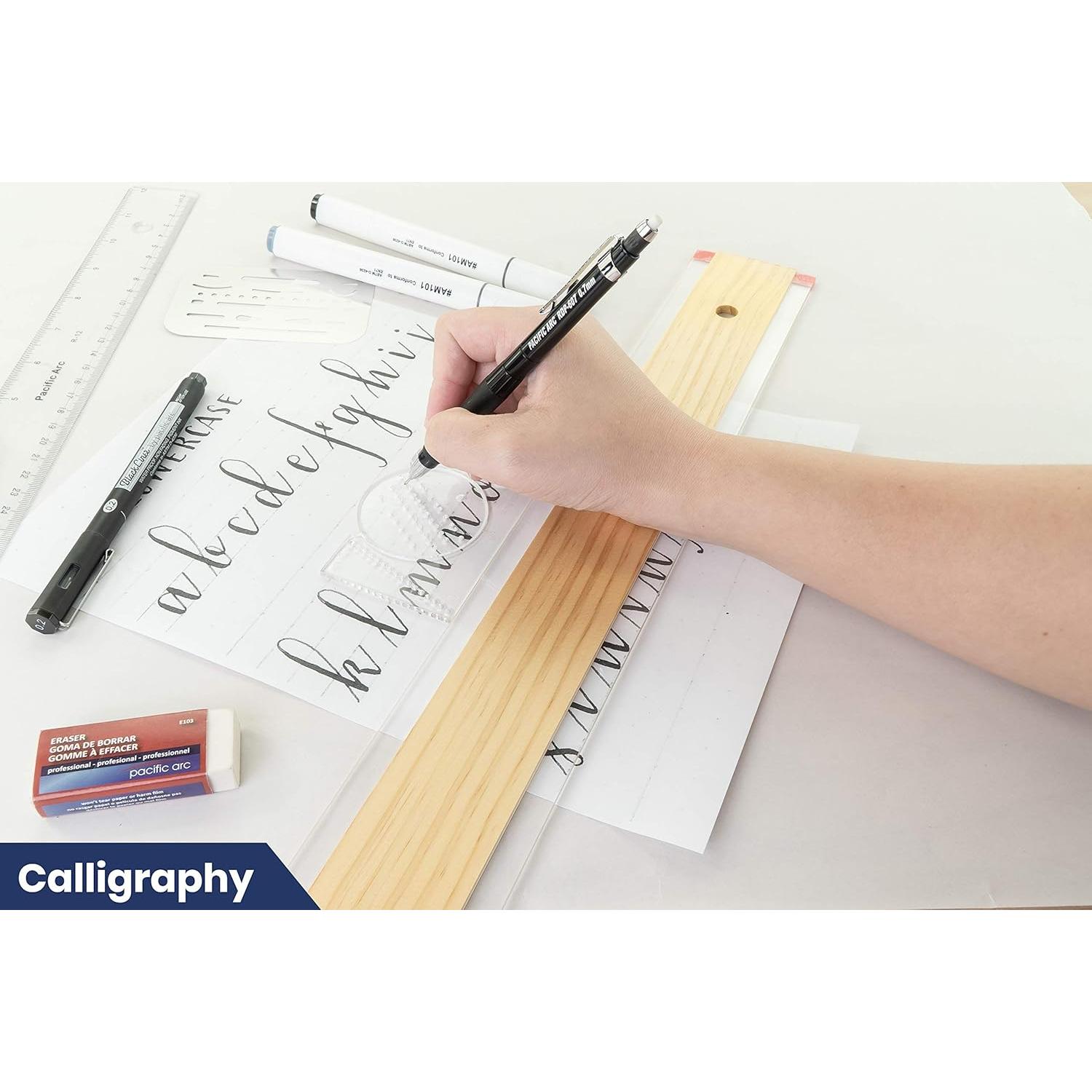 Guía de Letras Ames Pacific Arc para Caligrafía y Dibujo