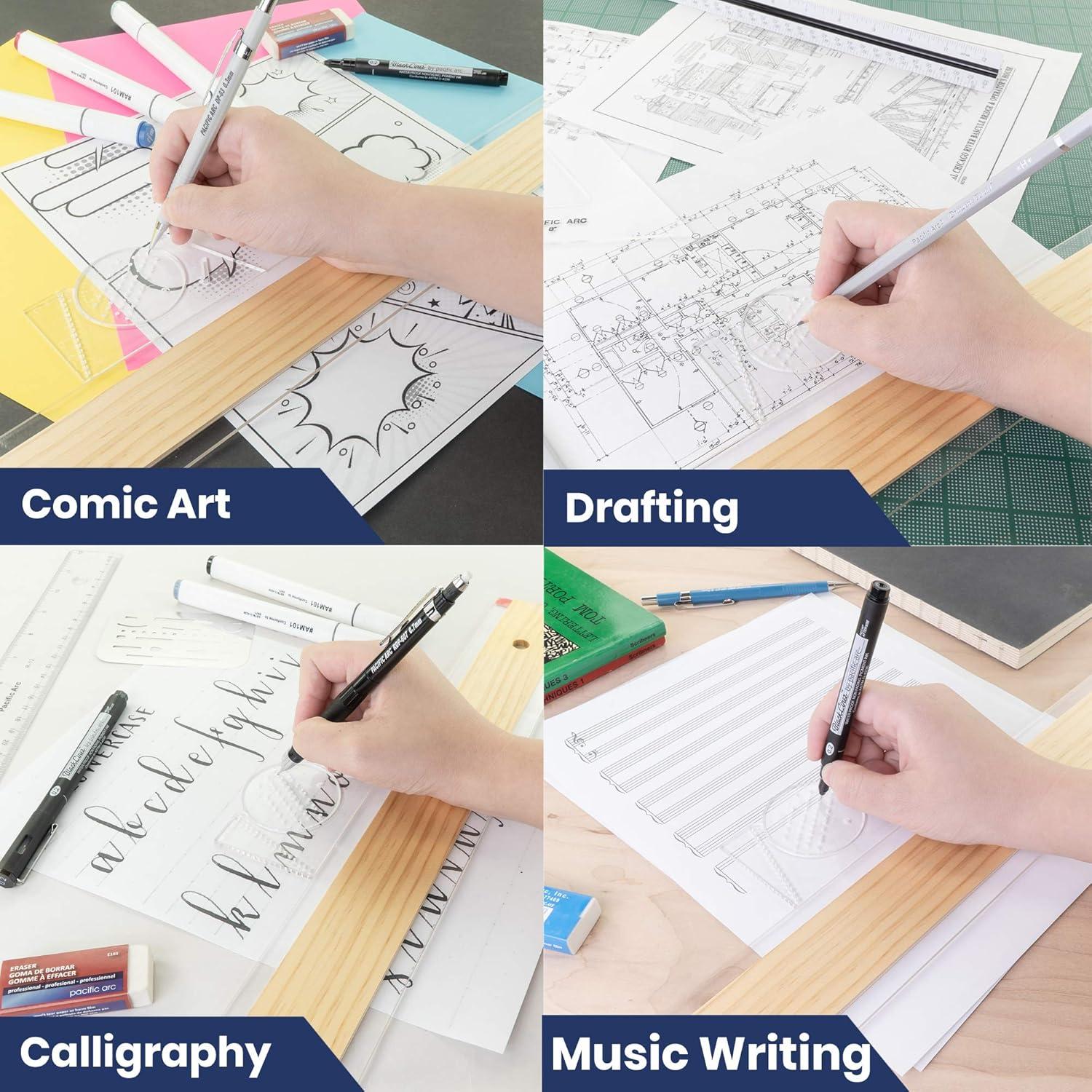 Guía de Letras Ames Pacific Arc para Caligrafía y Dibujo