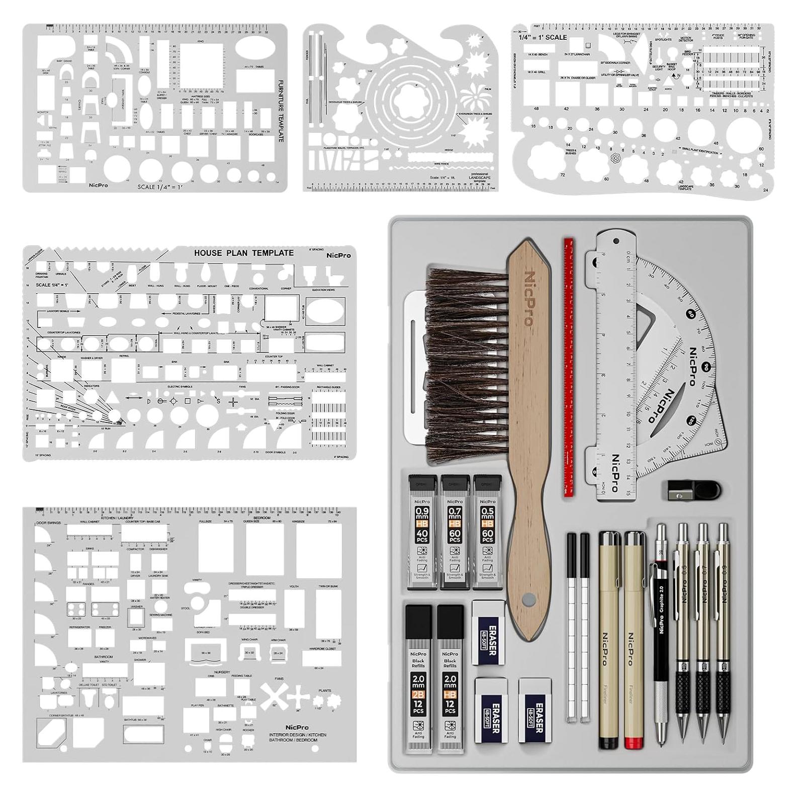 Juego de Dibujo Profesional Nicpro 30 PCS con Estuche