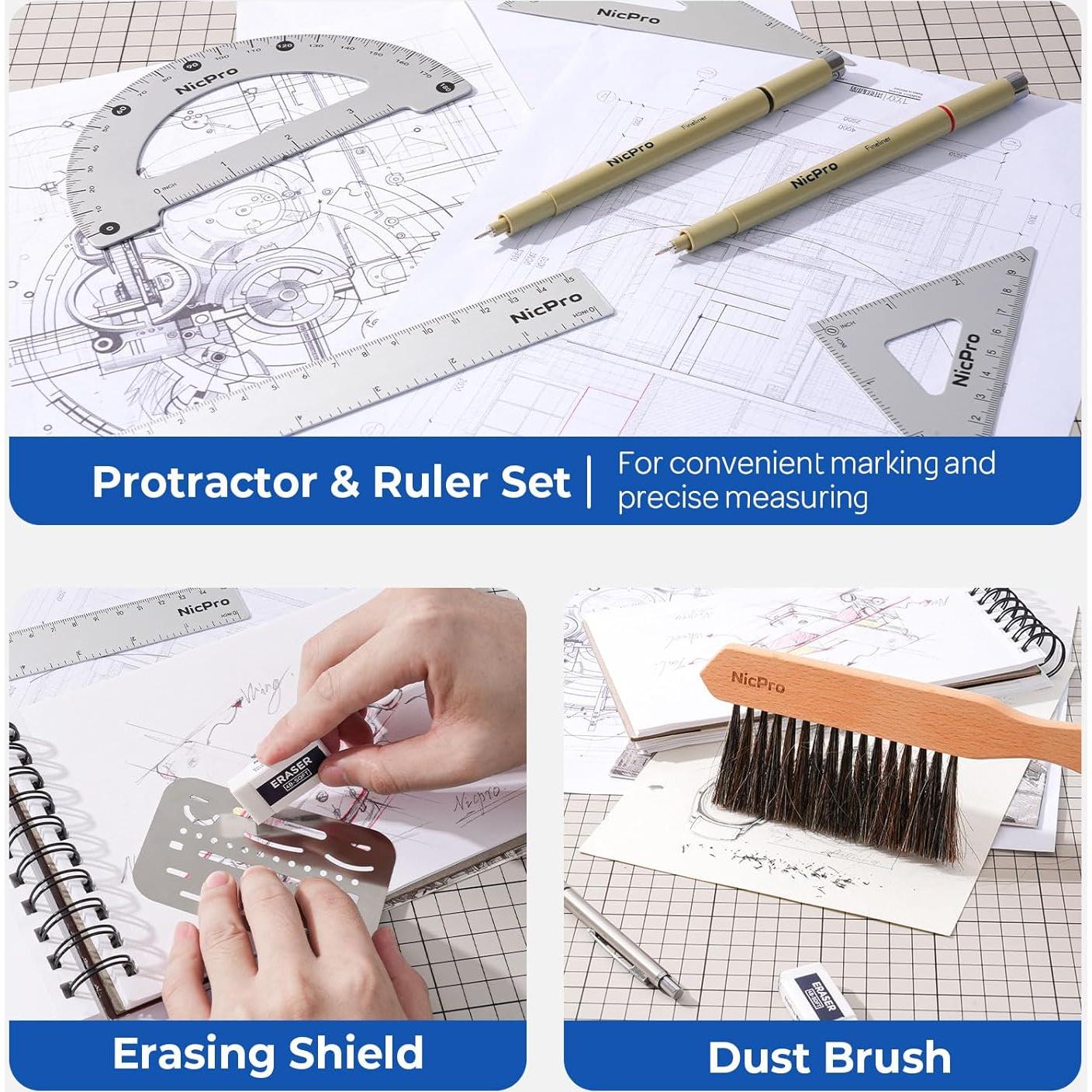 Juego de Dibujo Profesional Nicpro 30 PCS con Estuche