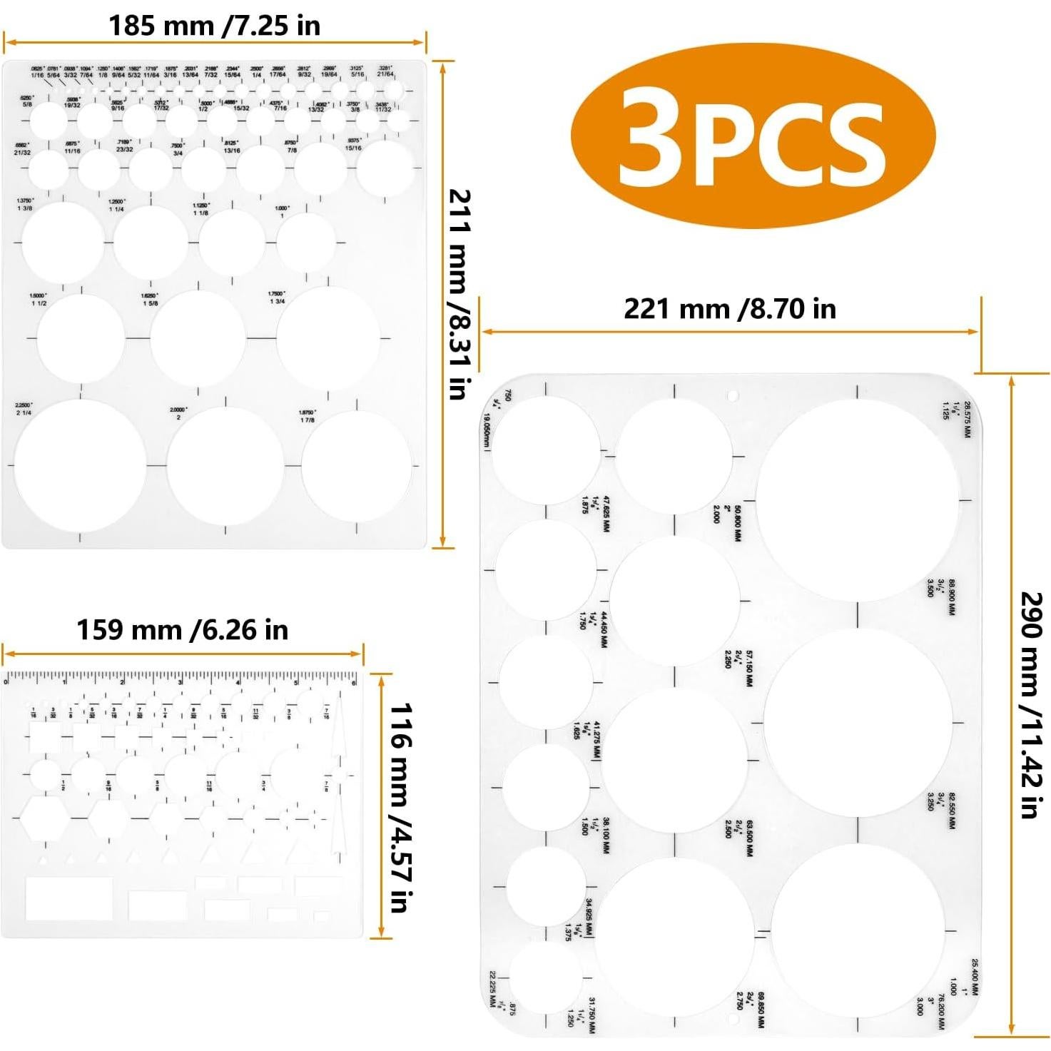 Plantillas de Círculo ALLWIN - Paquete de 3, Plástico Transparente