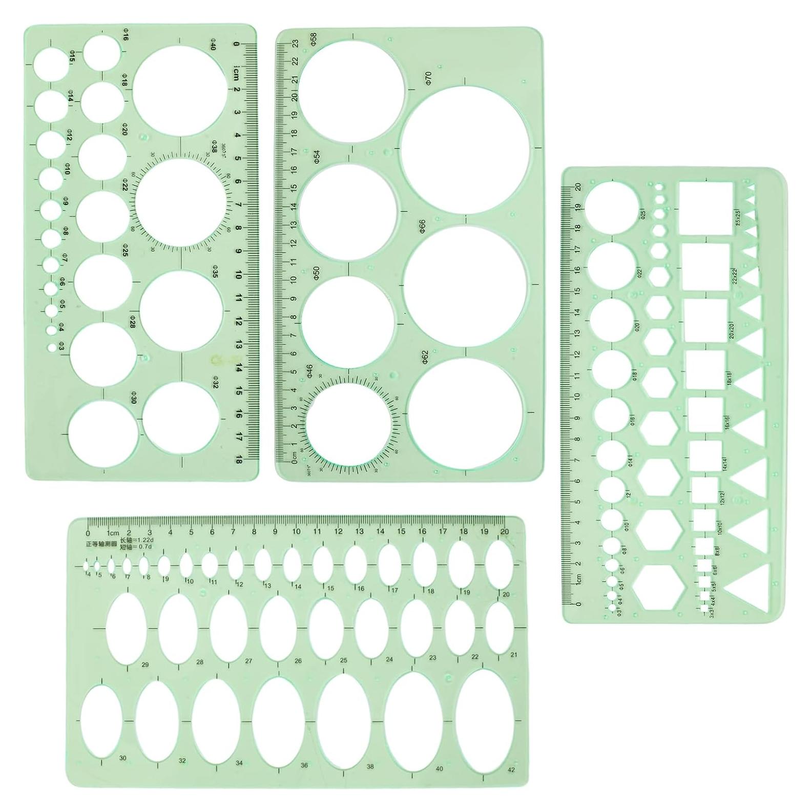 Plantillas de Dibujo Geométrico GardEasy 4PCS Plástico Verde