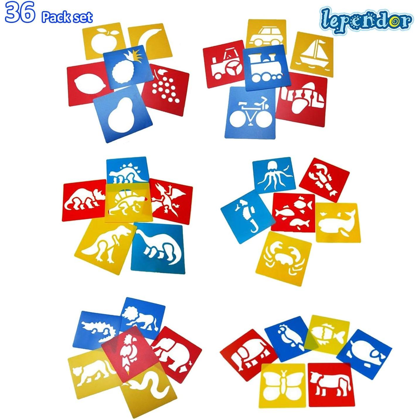 Plantillas de Dibujo Lependor 36 Piezas para Niños - Lavables