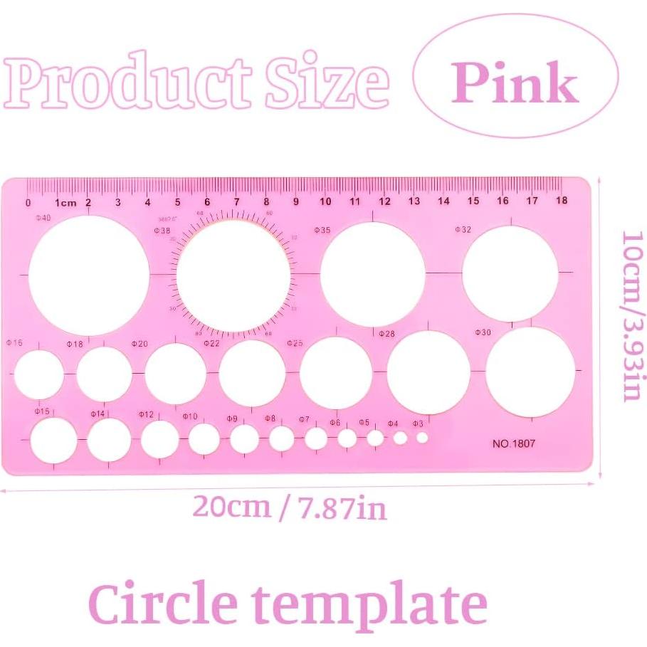 Plantilla Circular LOKUNN Rosa para Dibujar - 22 Tipos de Círculos