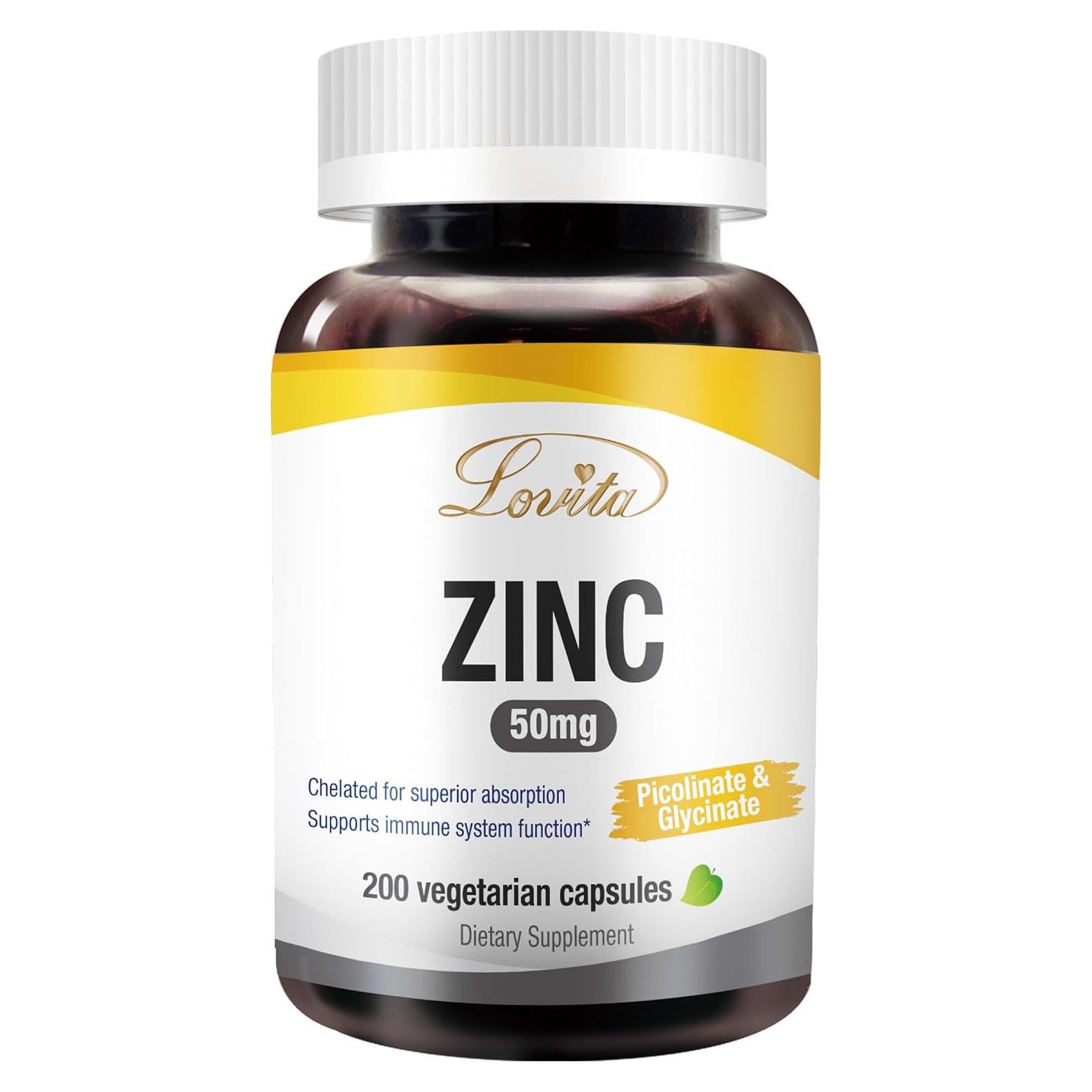 Cápsulas de Zinc Lovita 50mg | Picolinato y Bisglicinato | 200 Unidades