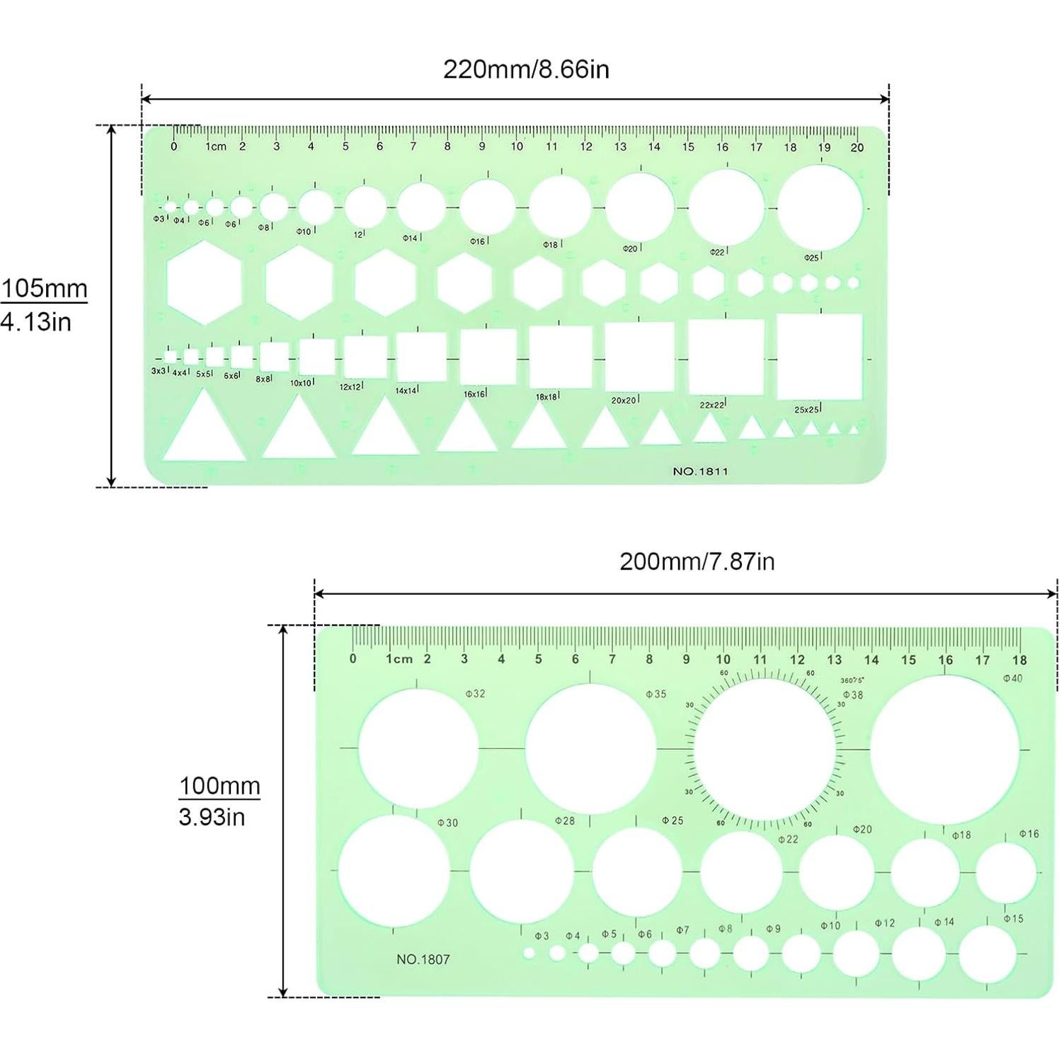 Plantillas de Dibujo Geométrico Smgda - 2 Piezas, 200x105 mm