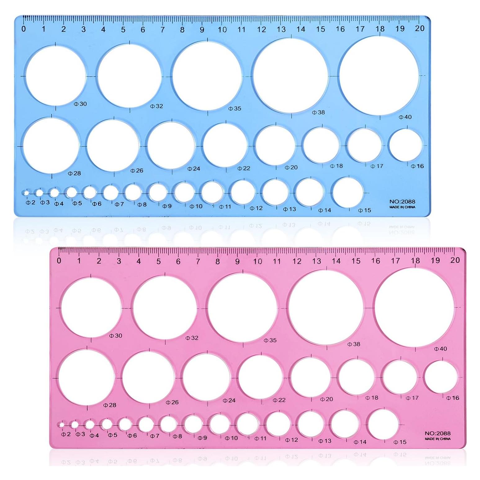 2Pcs Circle Template for Drawing Drafting, Geometric Circle Ruler for Painting Round Templates Plastic Transparent Drawing Tool for School Office Supplies