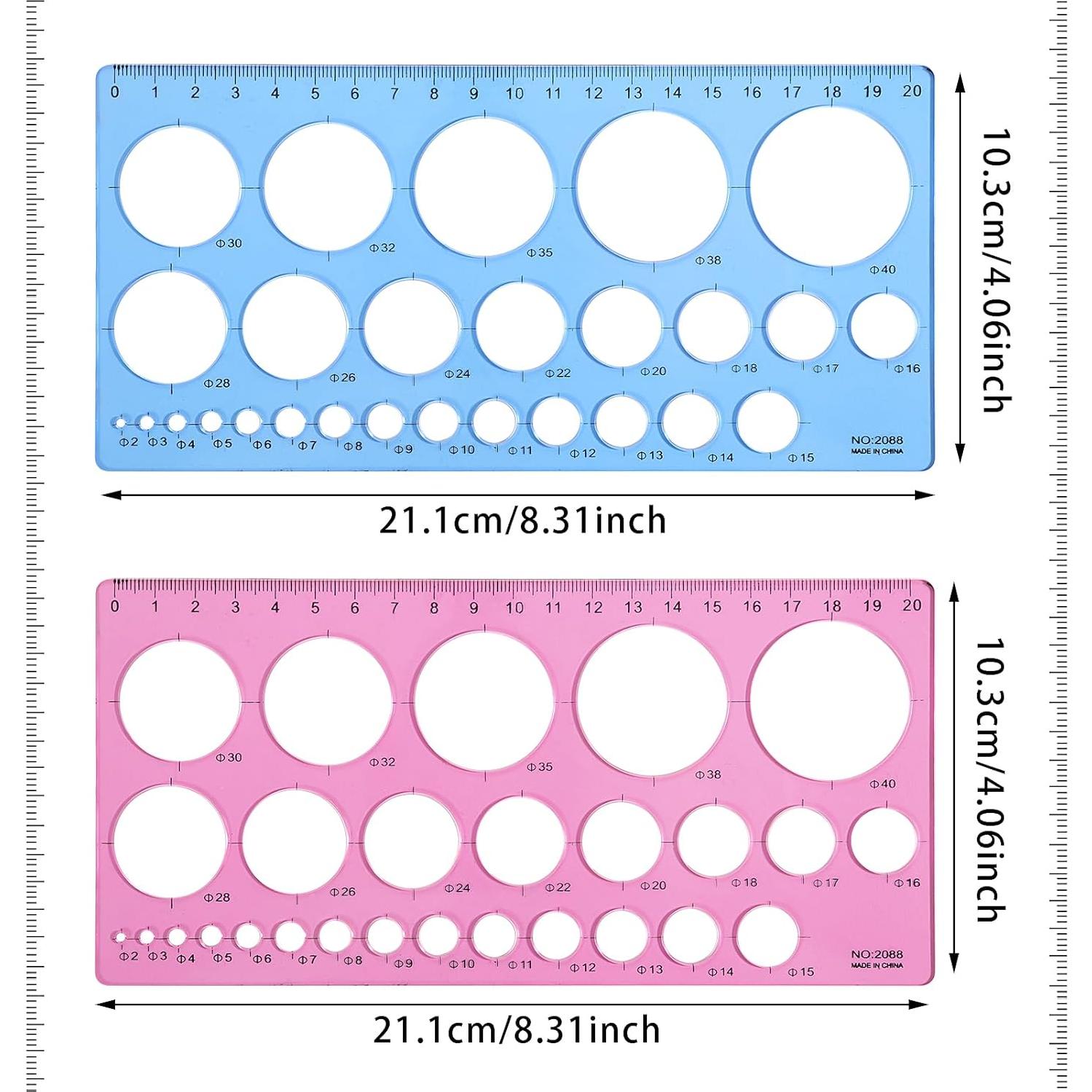 2Pcs Circle Template for Drawing Drafting, Geometric Circle Ruler for Painting Round Templates Plastic Transparent Drawing Tool for School Office Supplies
