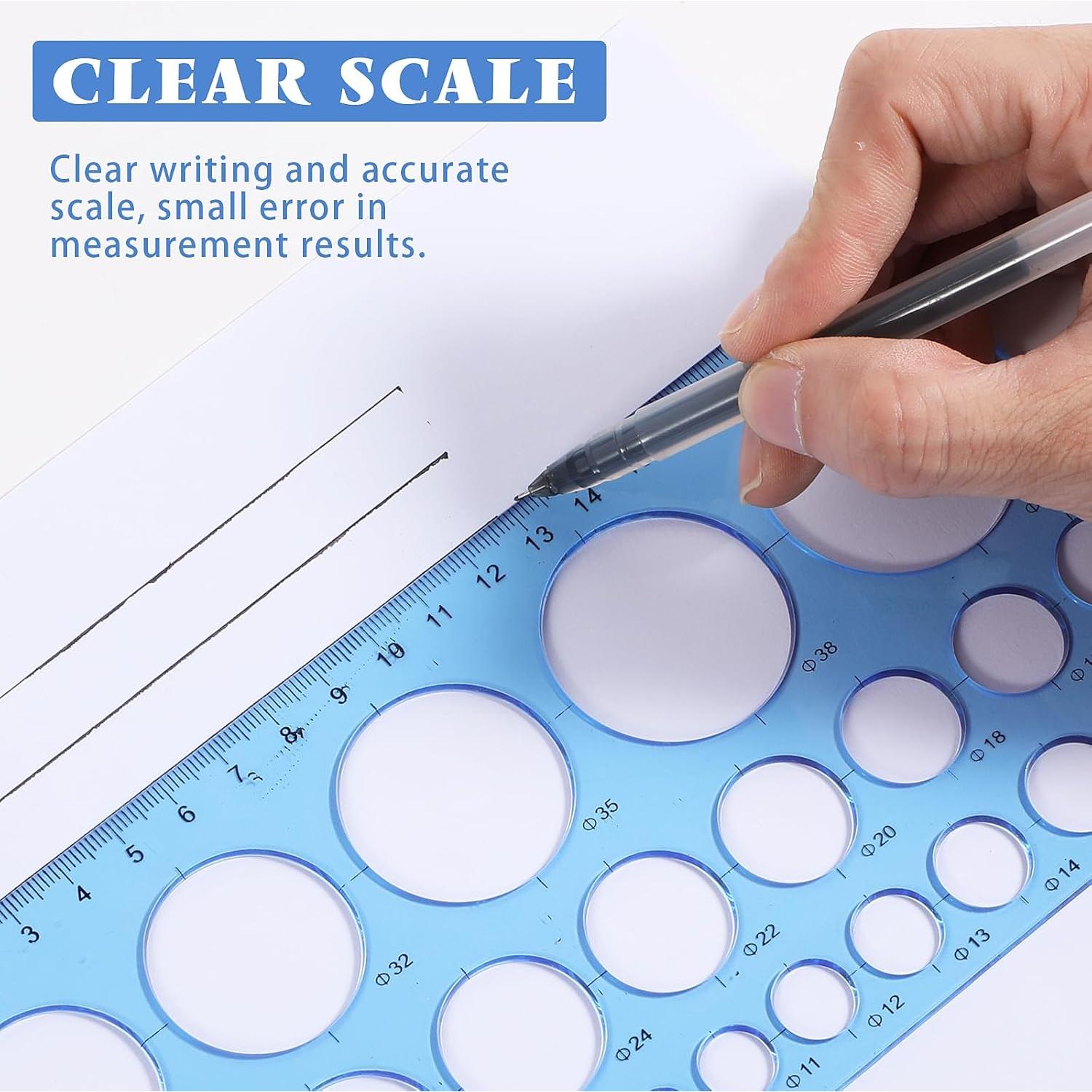 2Pcs Circle Template for Drawing Drafting, Geometric Circle Ruler for Painting Round Templates Plastic Transparent Drawing Tool for School Office Supplies